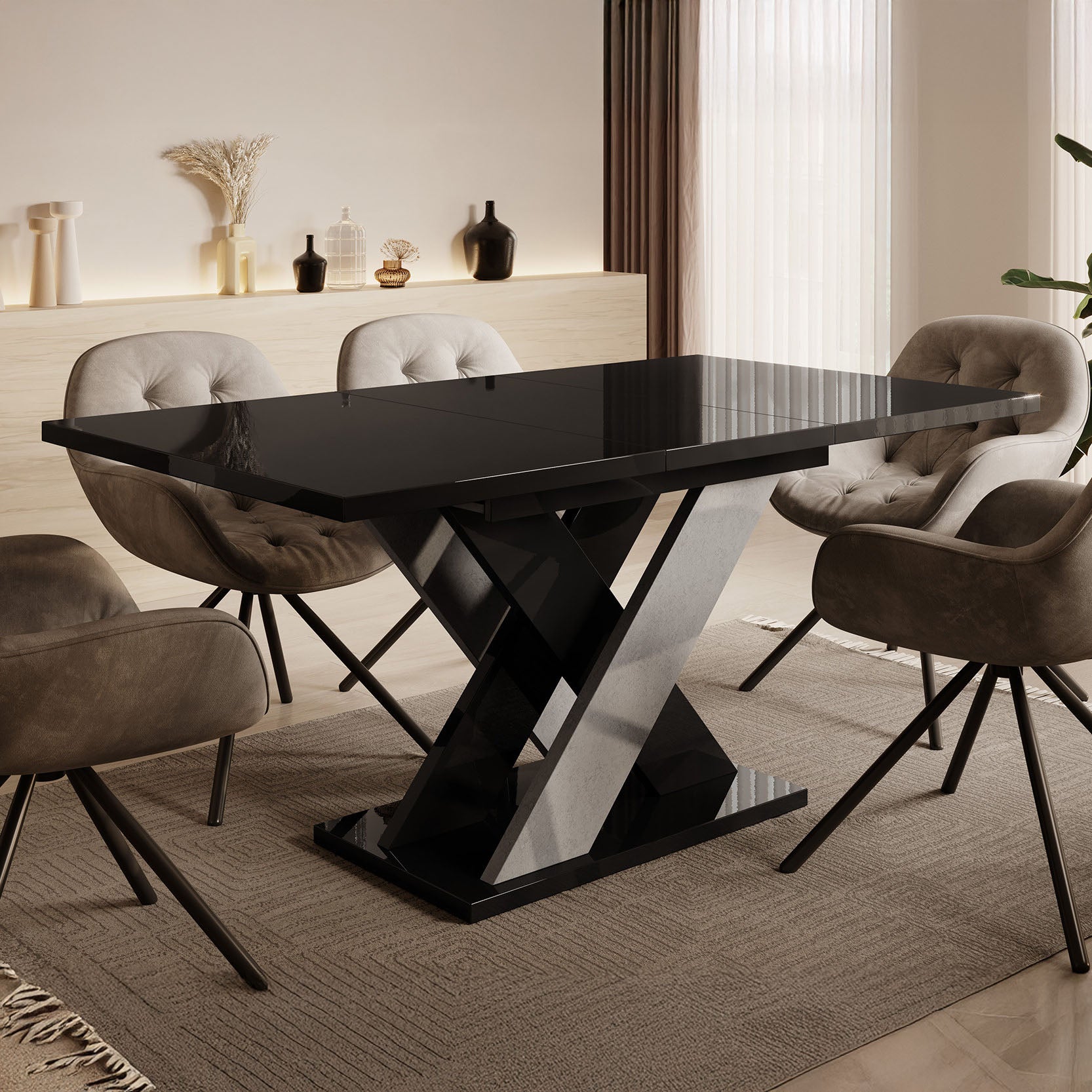 Xandra - Eetkamertafel - Zwart/betonlook - 120x90x75 cm