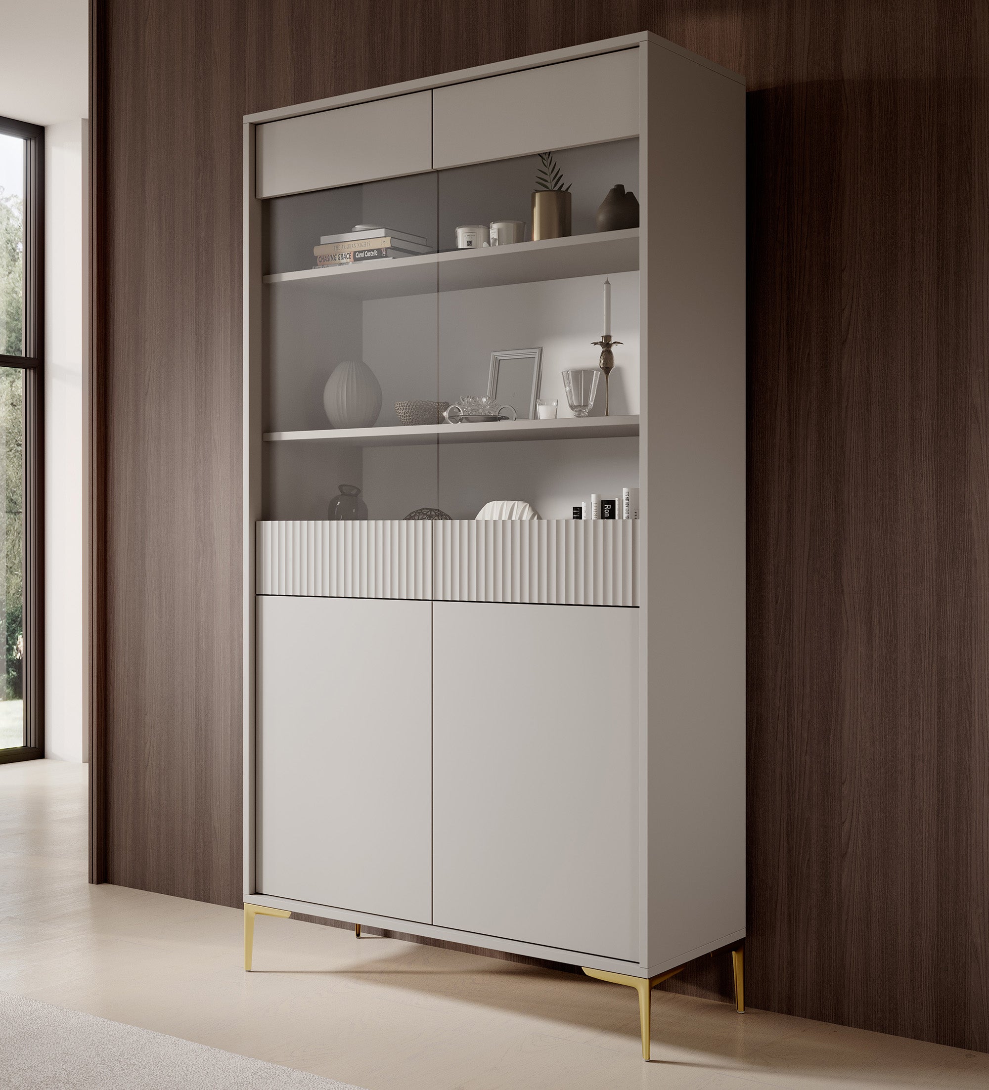 Five - Vitrinekast - Beige - 103x38x187 cm
