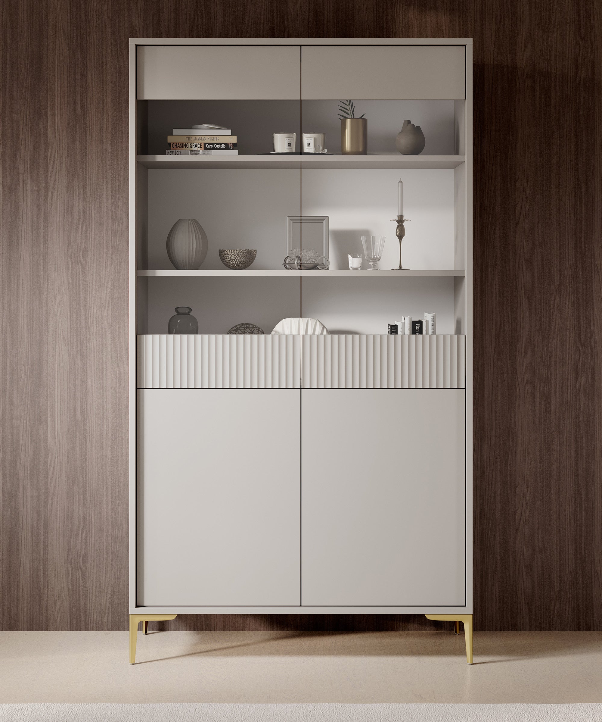 Five - Vitrinekast - Beige - 103x38x187 cm