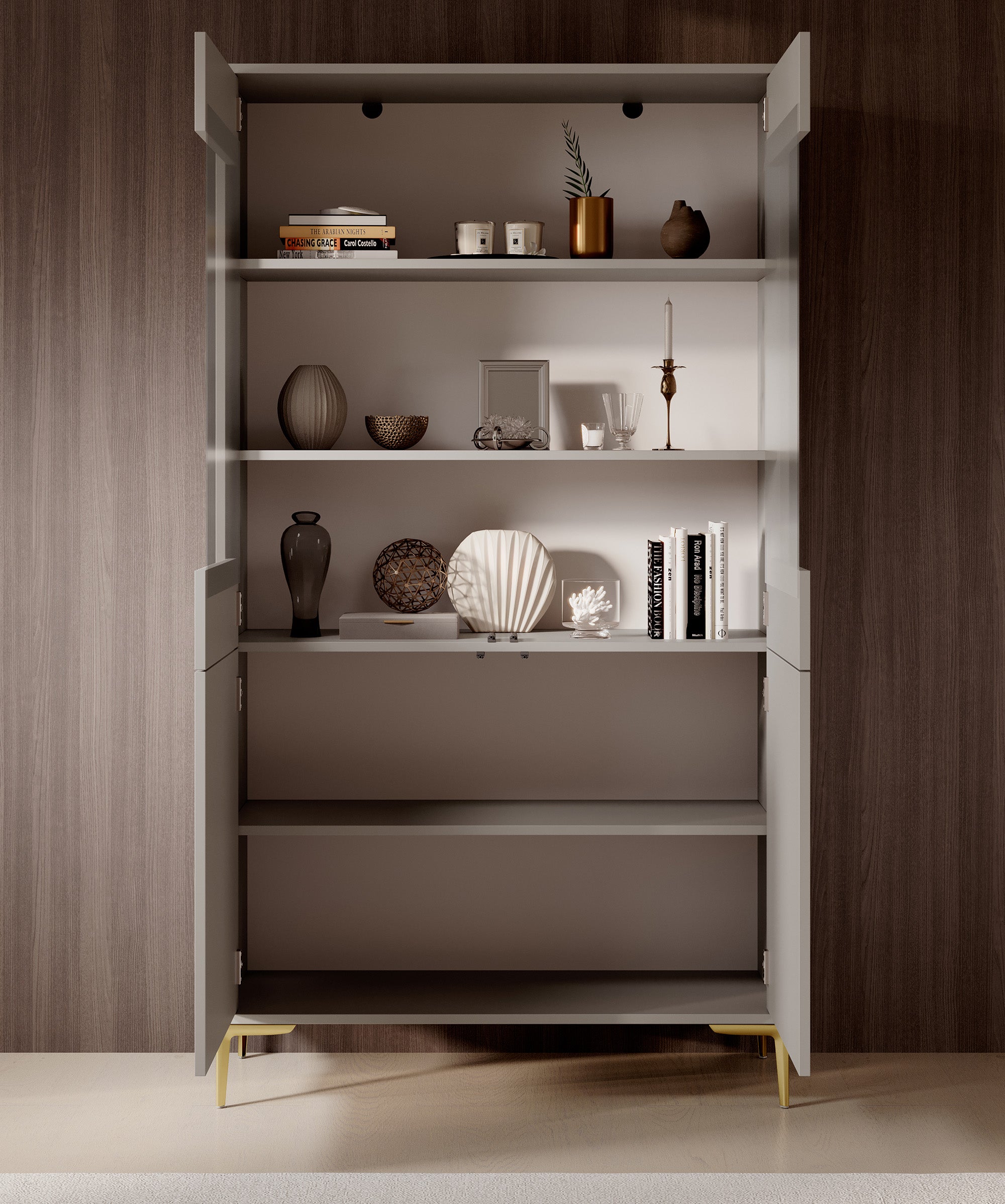 Five - Vitrinekast - Beige - 103x38x187 cm