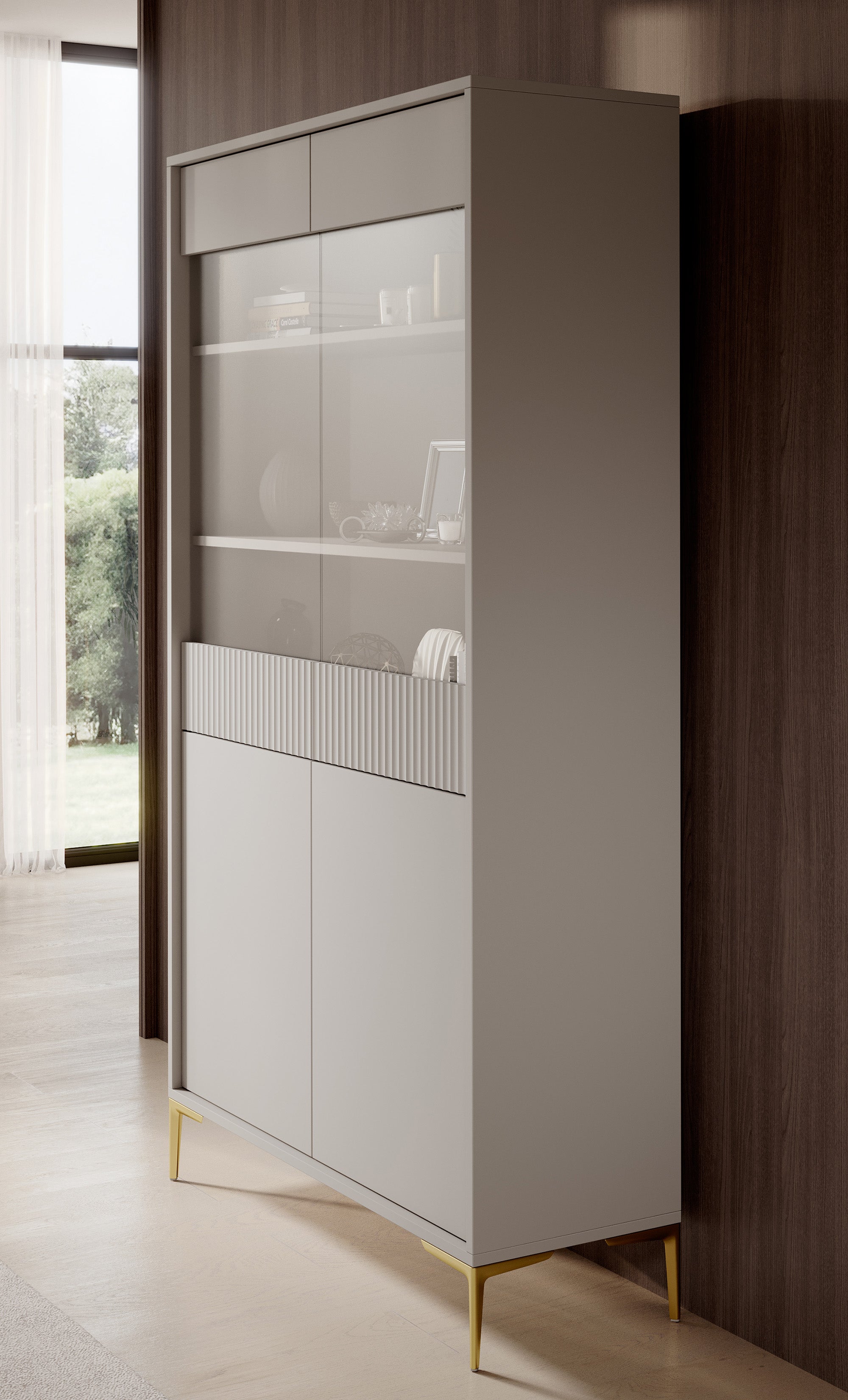 Five - Vitrinekast - Beige - 103x38x187 cm