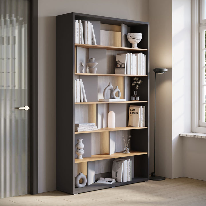 Flamingo - Boekenkast - Eiken/grijs - 125x33x210 cm