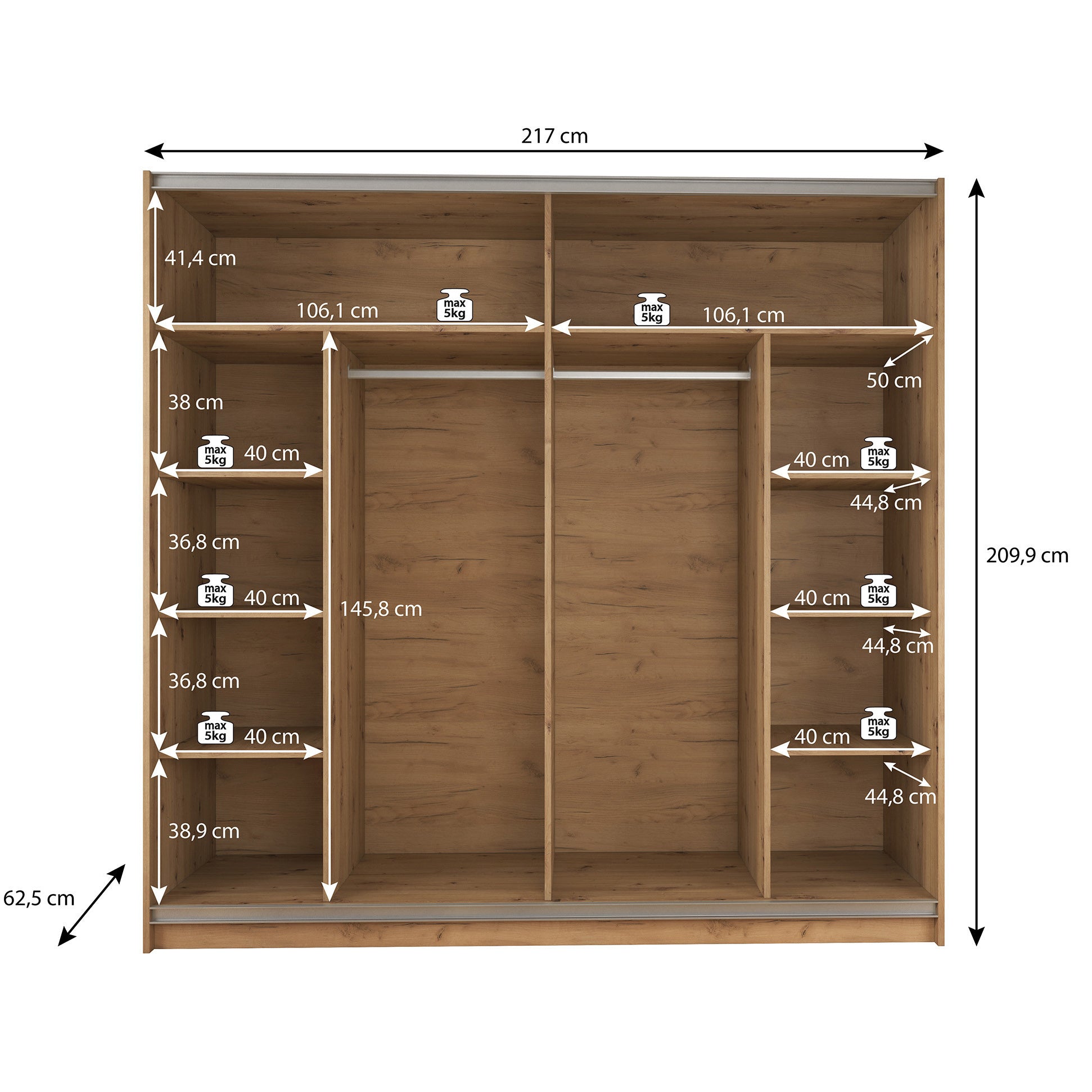 Slaapkamer Saturn - Eiken - Zwart - 180 - Groot