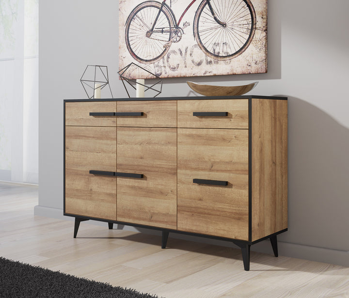 Frey - Dressoir - Licht eiken/zwart - 135x40x86 cm
