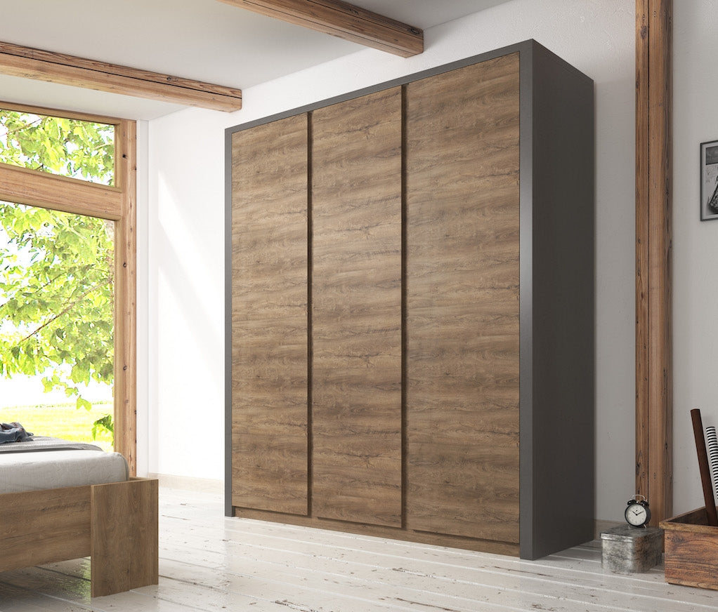Monaco - Kledingkast 3-deurs - Eiken/grijs - 166x53x197 cm