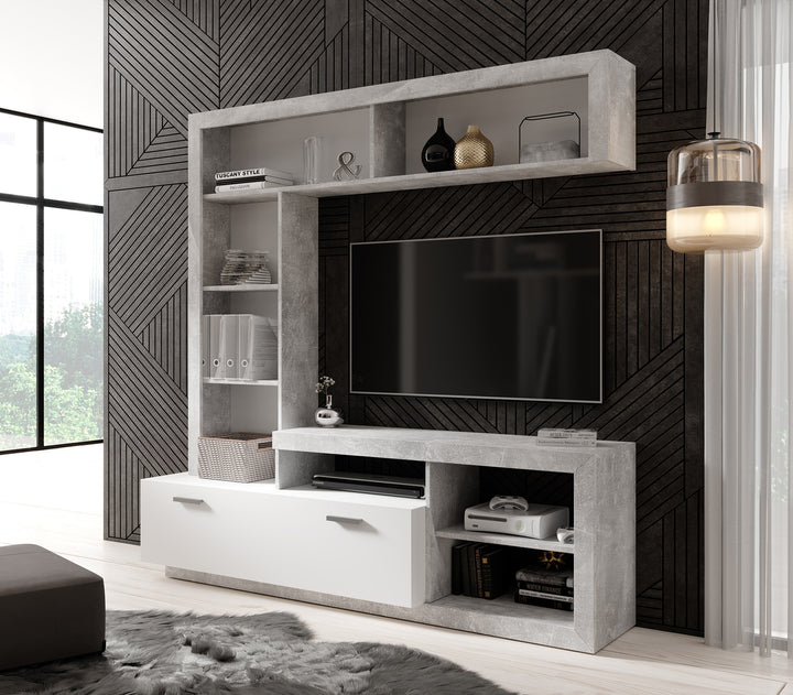 Gladys - Wandmeubel - Betonlook/wit - 170x42x171 cm