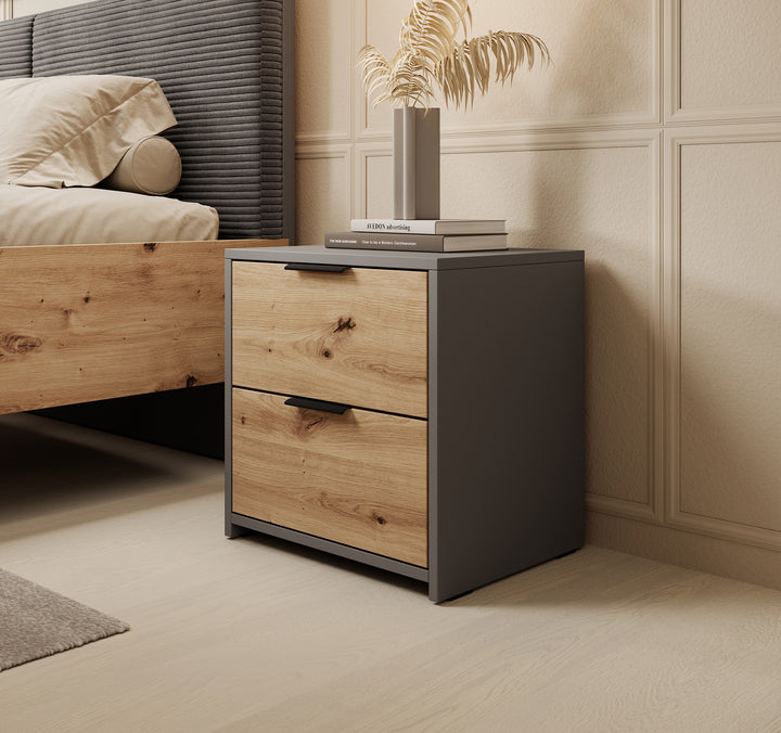 Roma - Nachtkastje set van 2 - Grijs/eiken