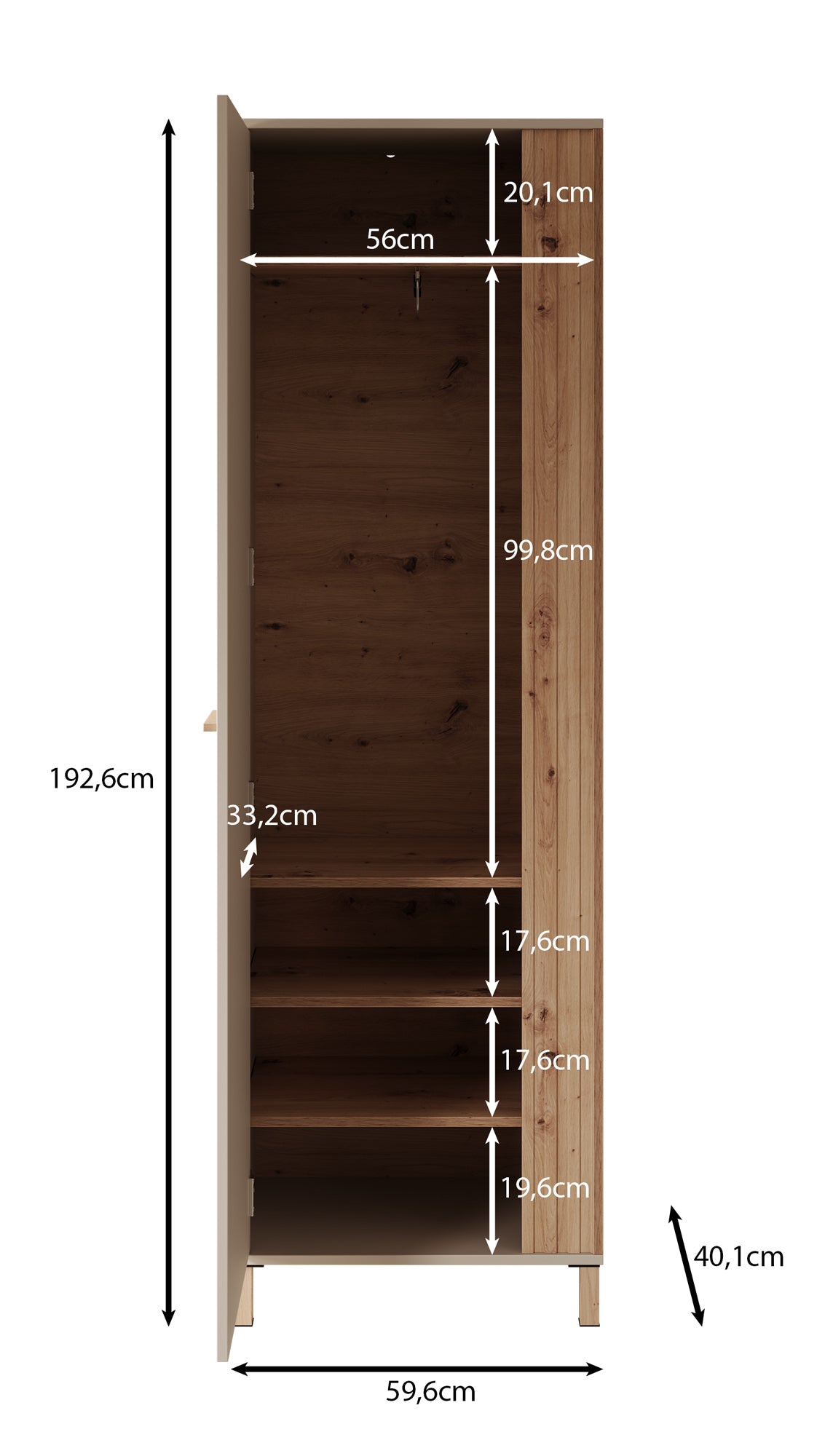 Bahia - Halkast met deur - Beige - 60x40x193 cm
