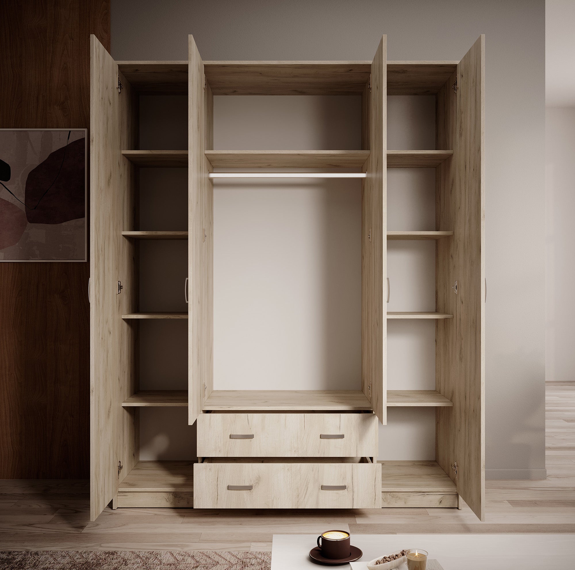 Hinto - Kledingkast 4-deurs - Grijs - 160x52x205 cm