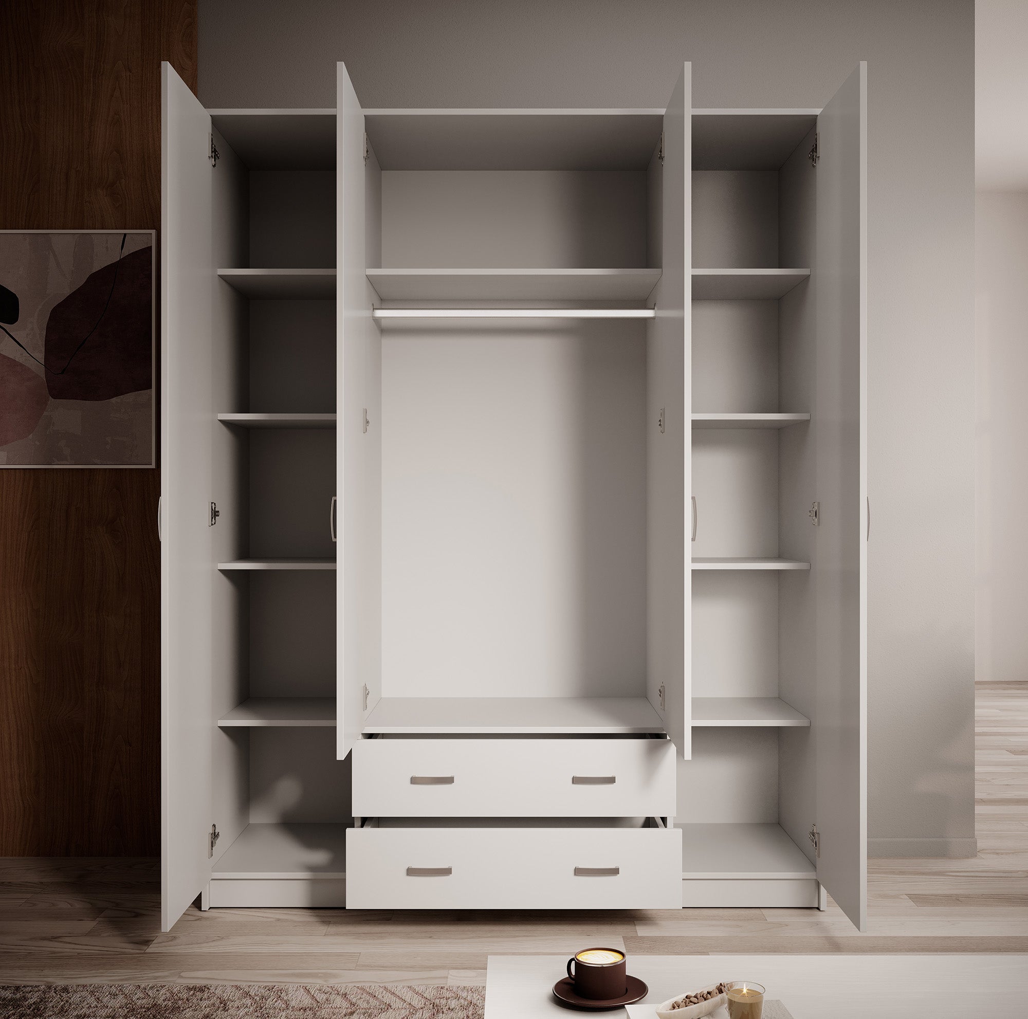 Hinto - Kledingkast 4-deurs - Wit - 160x52x205 cm