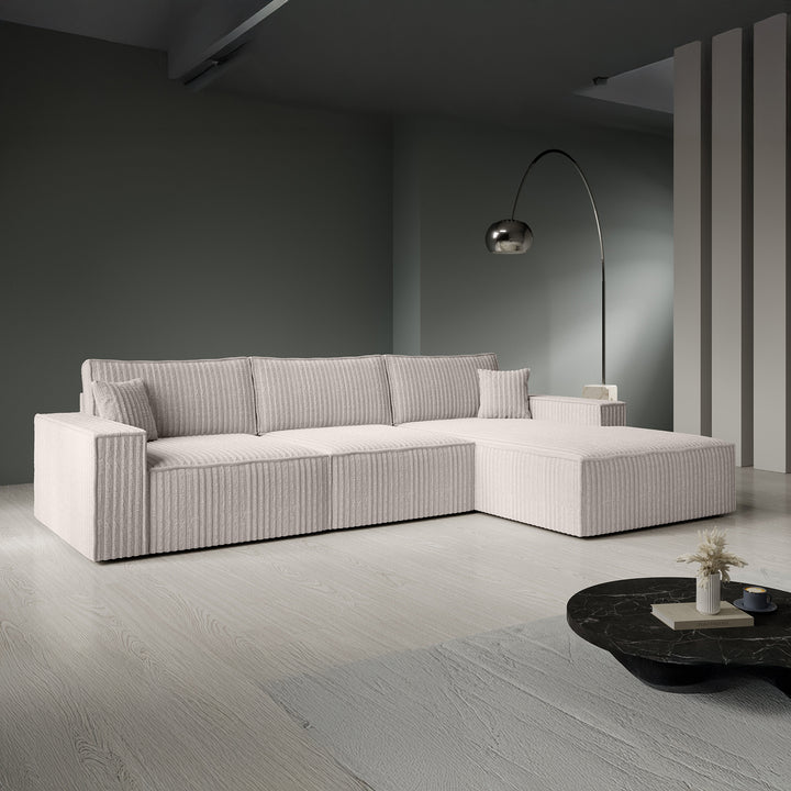 Manolo - Hoekbank 3-zits met chaise longue - Ribstof beige -