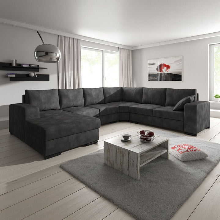 Adel - Hoekbank 5-zits met chaise longue - Kunstleer antraciet - Links