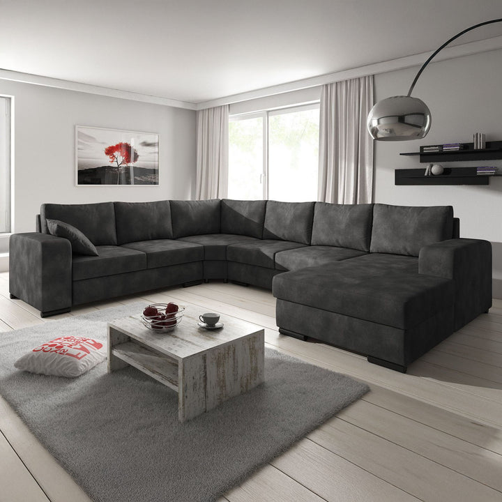 Adel - Hoekbank 5-zits met chaise longue - Kunstleer antraciet - Rechts