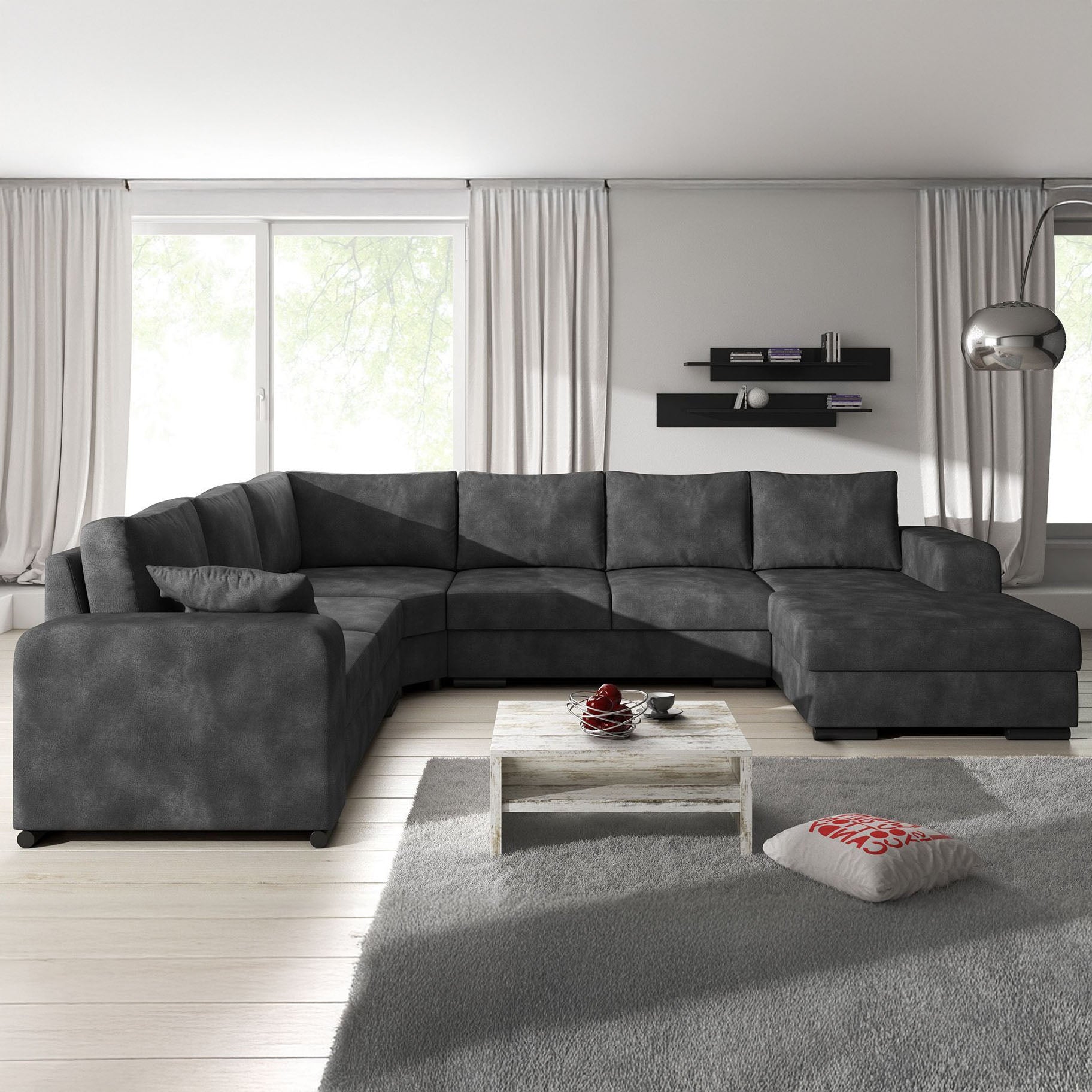 Adel - Hoekbank 5-zits met chaise longue - Kunstleer antraciet - Rechts