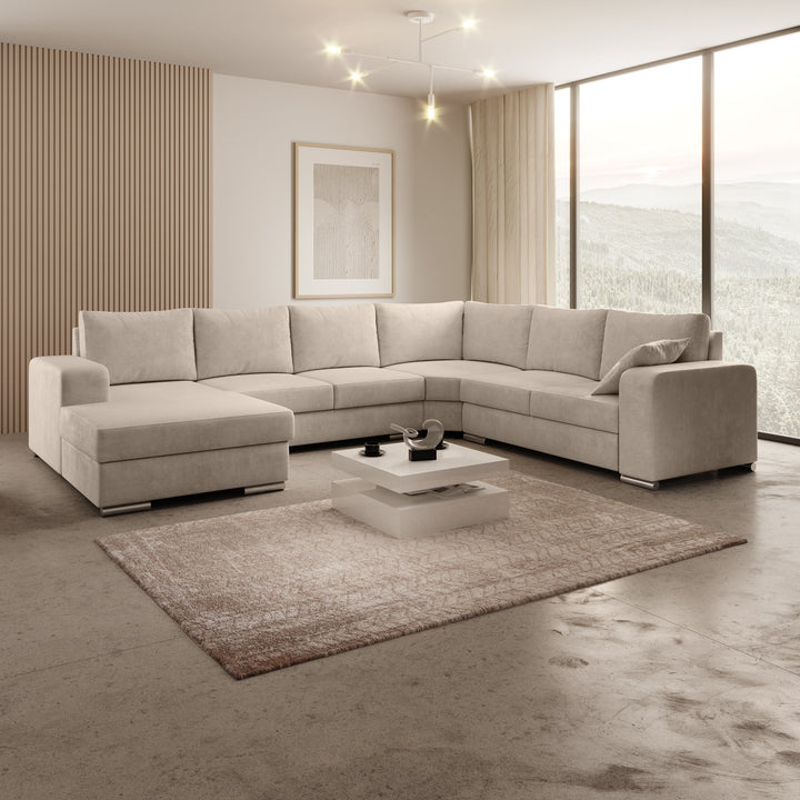 Adel - Hoekbank 5-zits met chaise longue - Velvet beige - Links