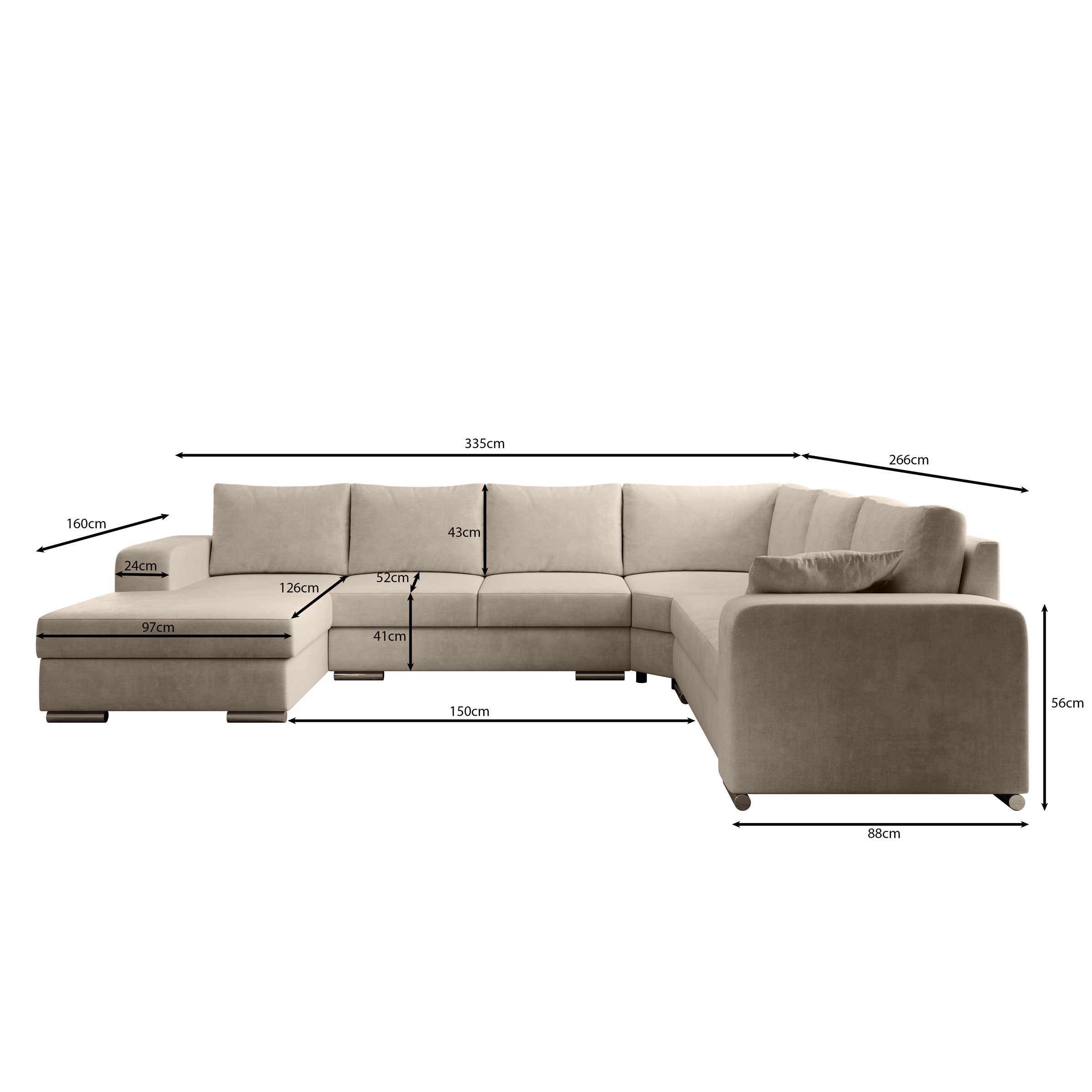Adel - Hoekbank 5-zits met chaise longue - Velvet beige - Links