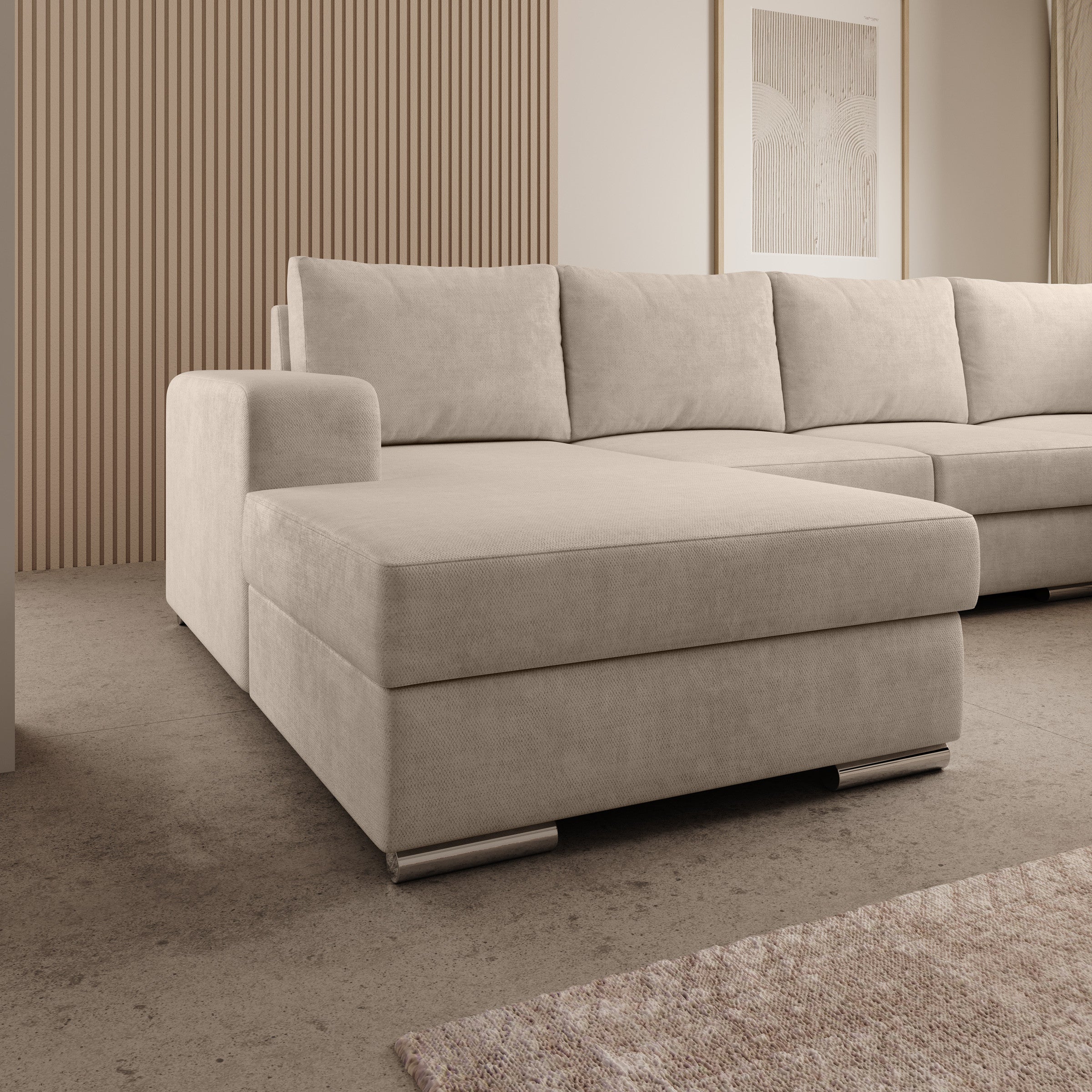 Adel - Hoekbank 5-zits met chaise longue - Velvet beige - Links