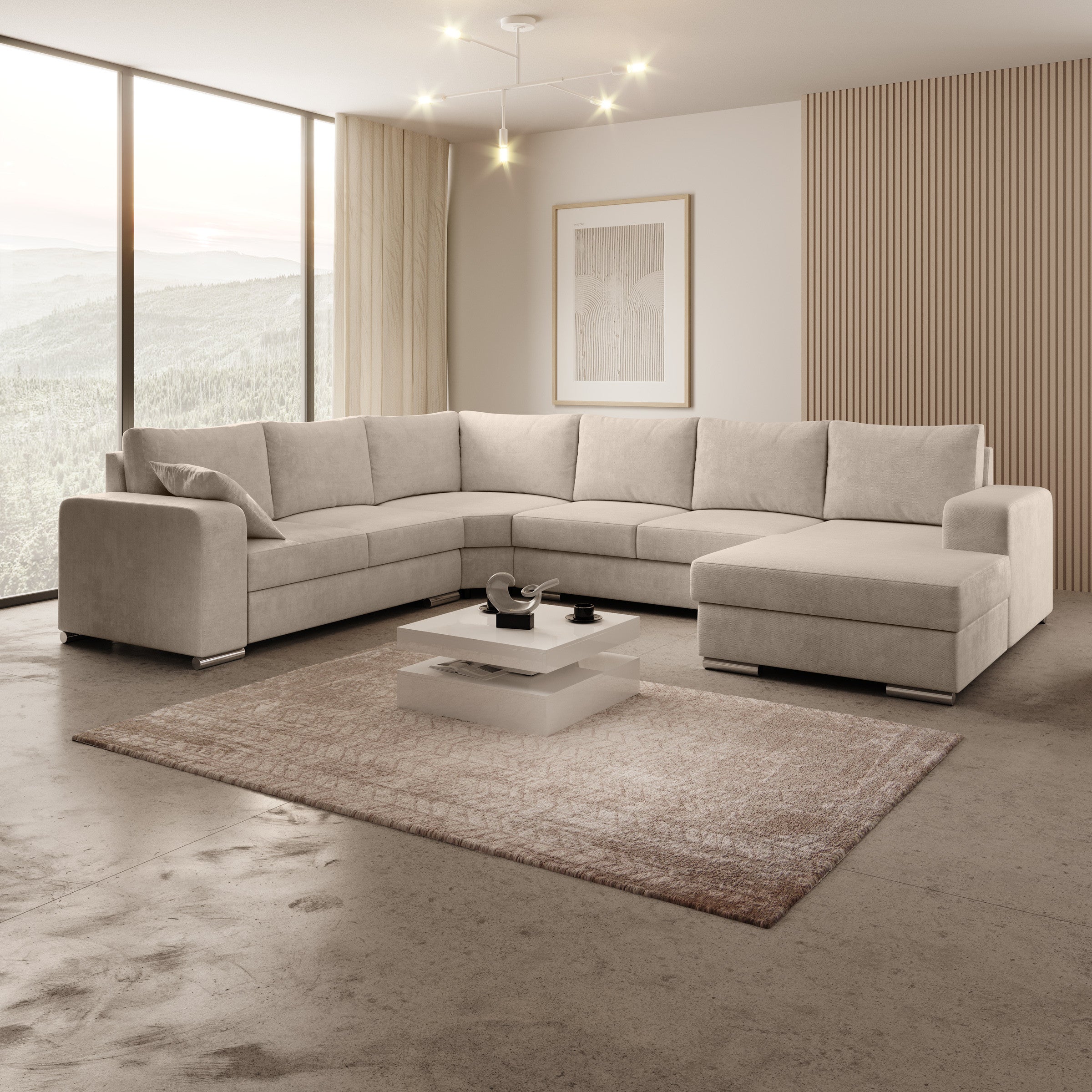 Adel - Hoekbank 5-zits met chaise longue - Velvet beige - Rechts