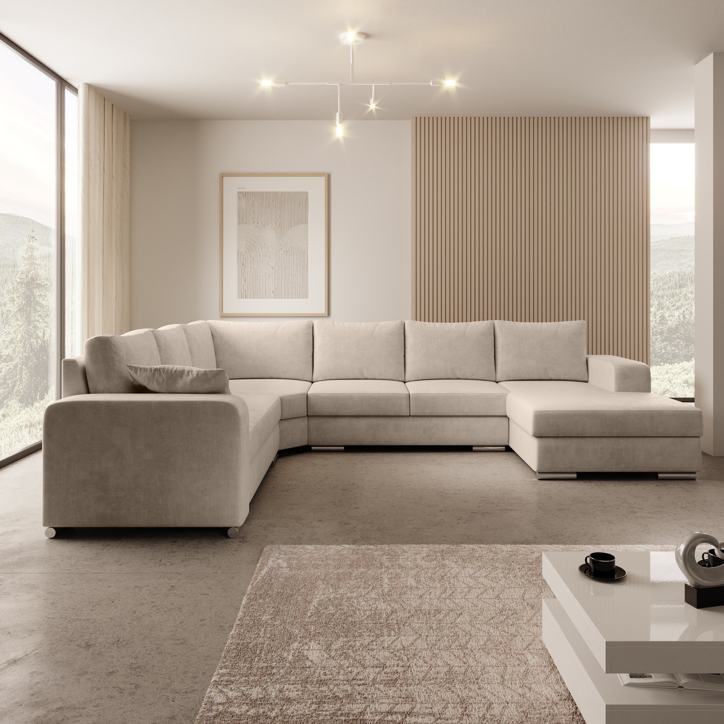 Adel - Hoekbank 5-zits met chaise longue - Velvet beige - Rechts