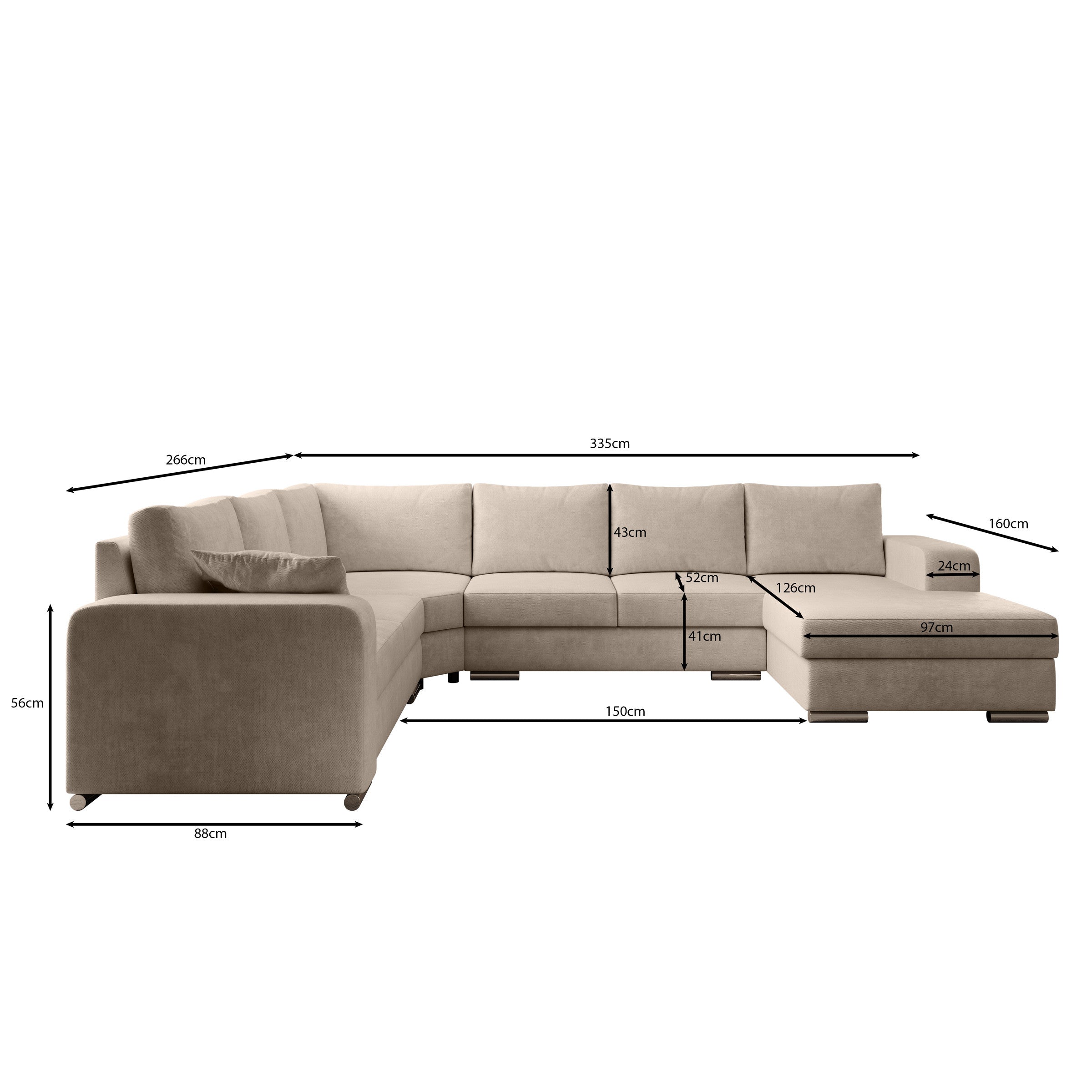 Adel - Hoekbank 5-zits met chaise longue - Velvet beige - Rechts