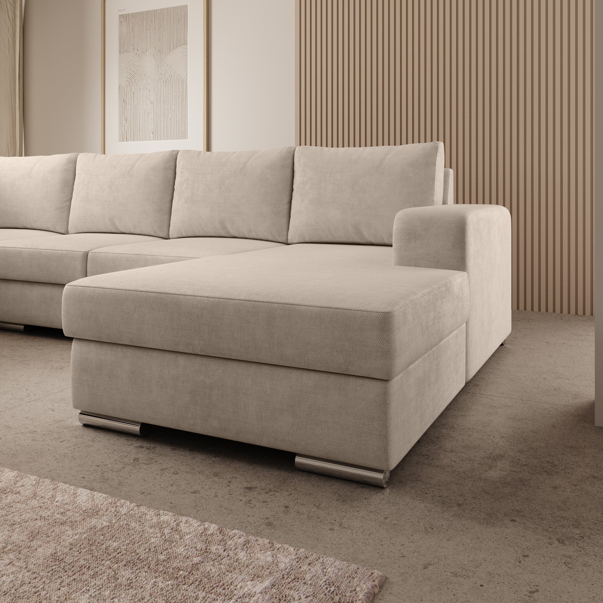 Adel - Hoekbank 5-zits met chaise longue - Velvet beige - Rechts