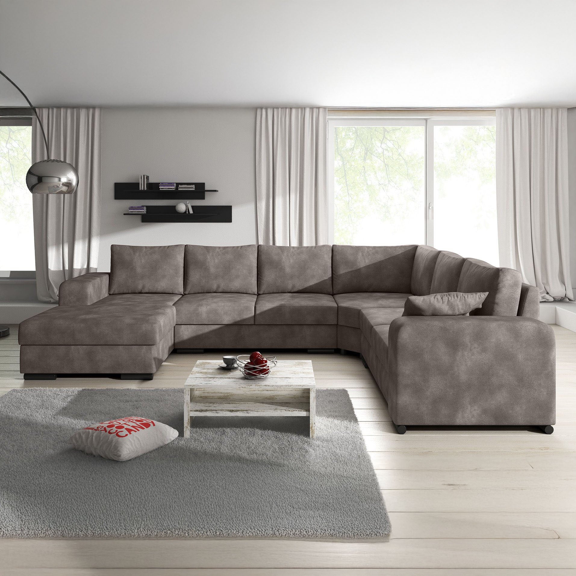 Adel - Hoekbank 5-zits met chaise longue - Kunstleer bruin - Links