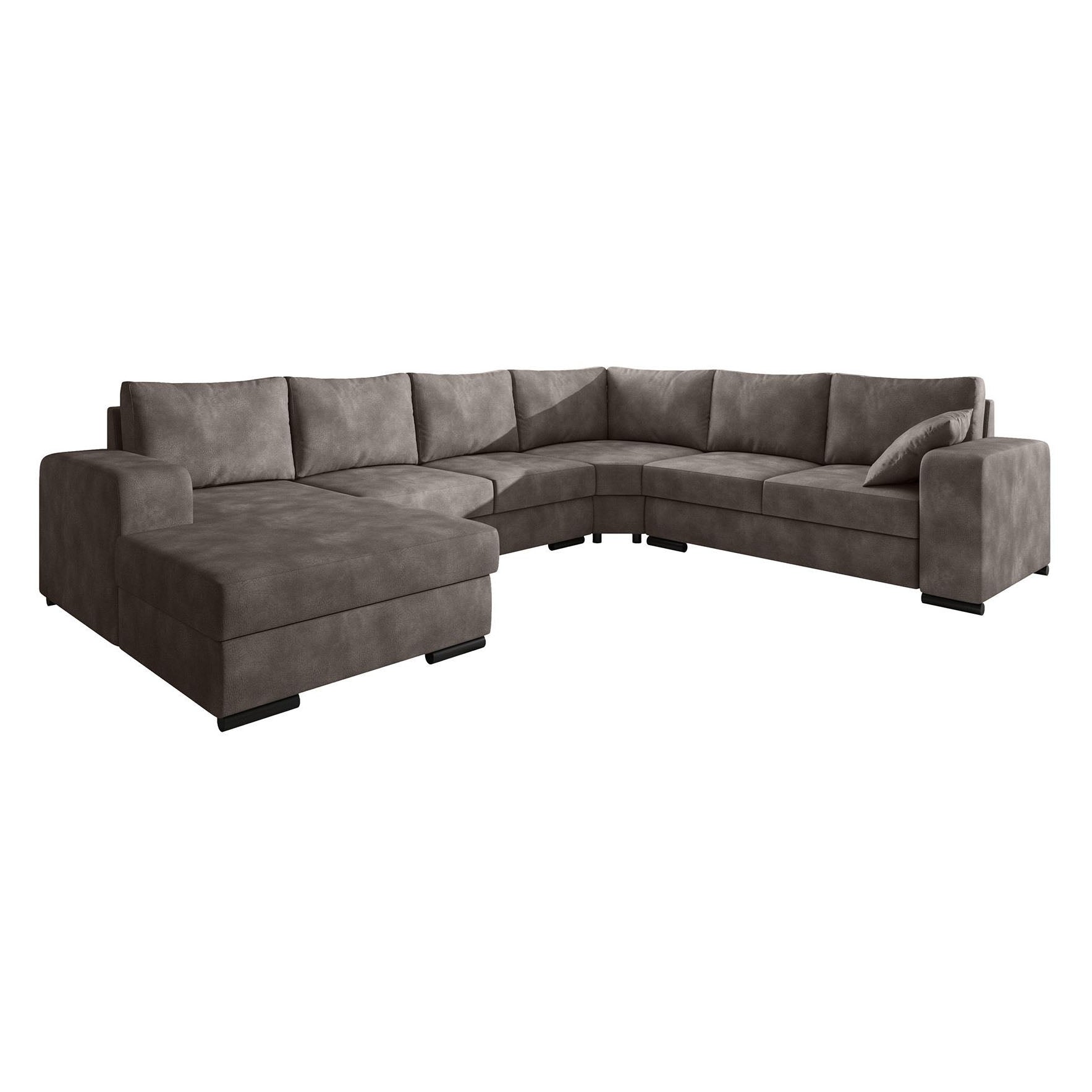 Adel - Hoekbank 5-zits met chaise longue - Kunstleer bruin - Links