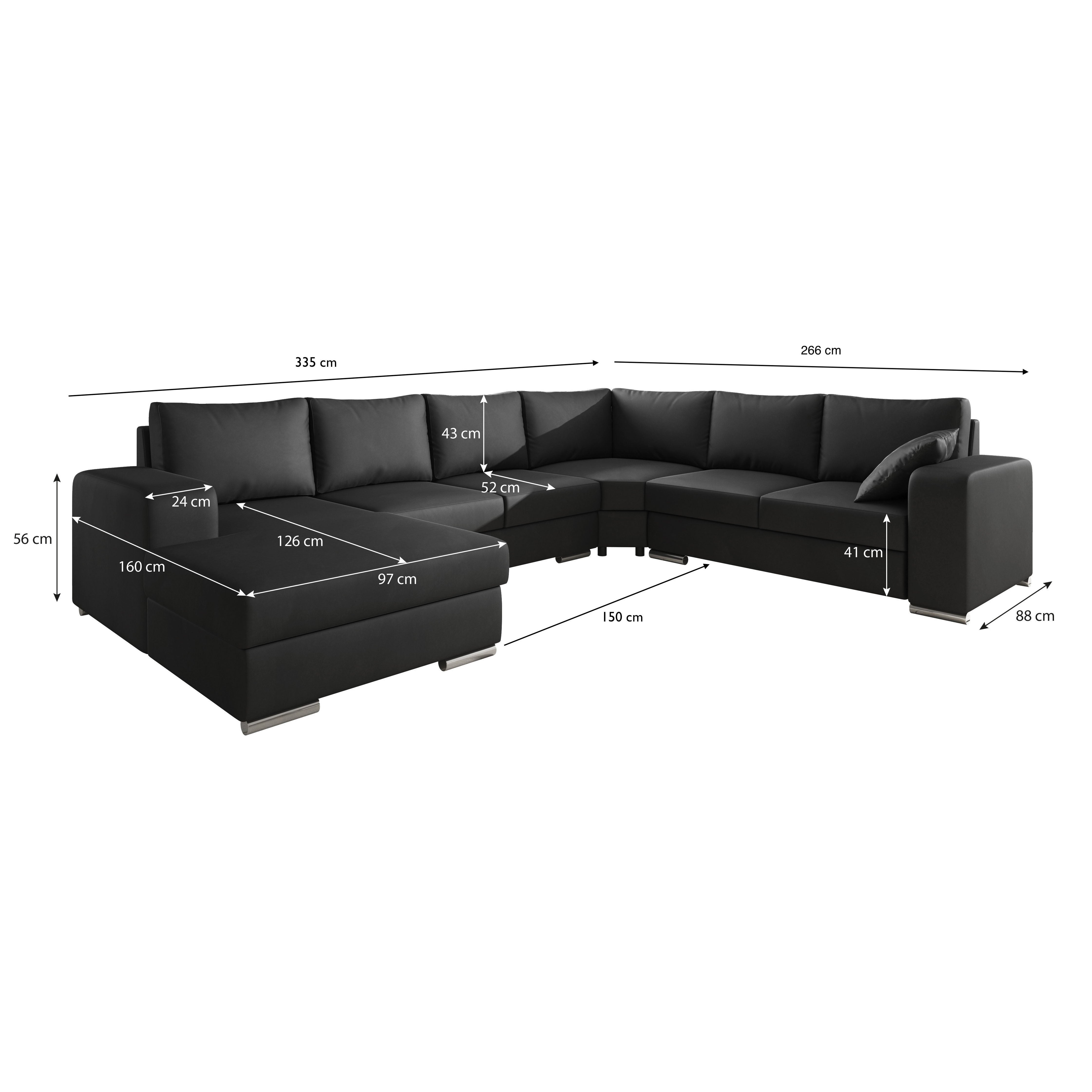 Adel - Hoekbank 5-zits met chaise longue - Stof donkergrijs - Links