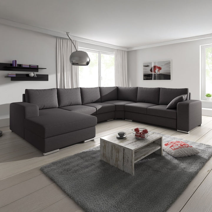 Adel - Hoekbank 5-zits met chaise longue - Stof donkergrijs - Links