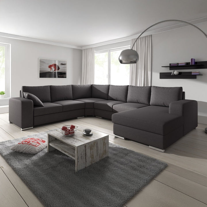 Adel - Hoekbank 5-zits met chaise longue - Stof donkergrijs - Rechts