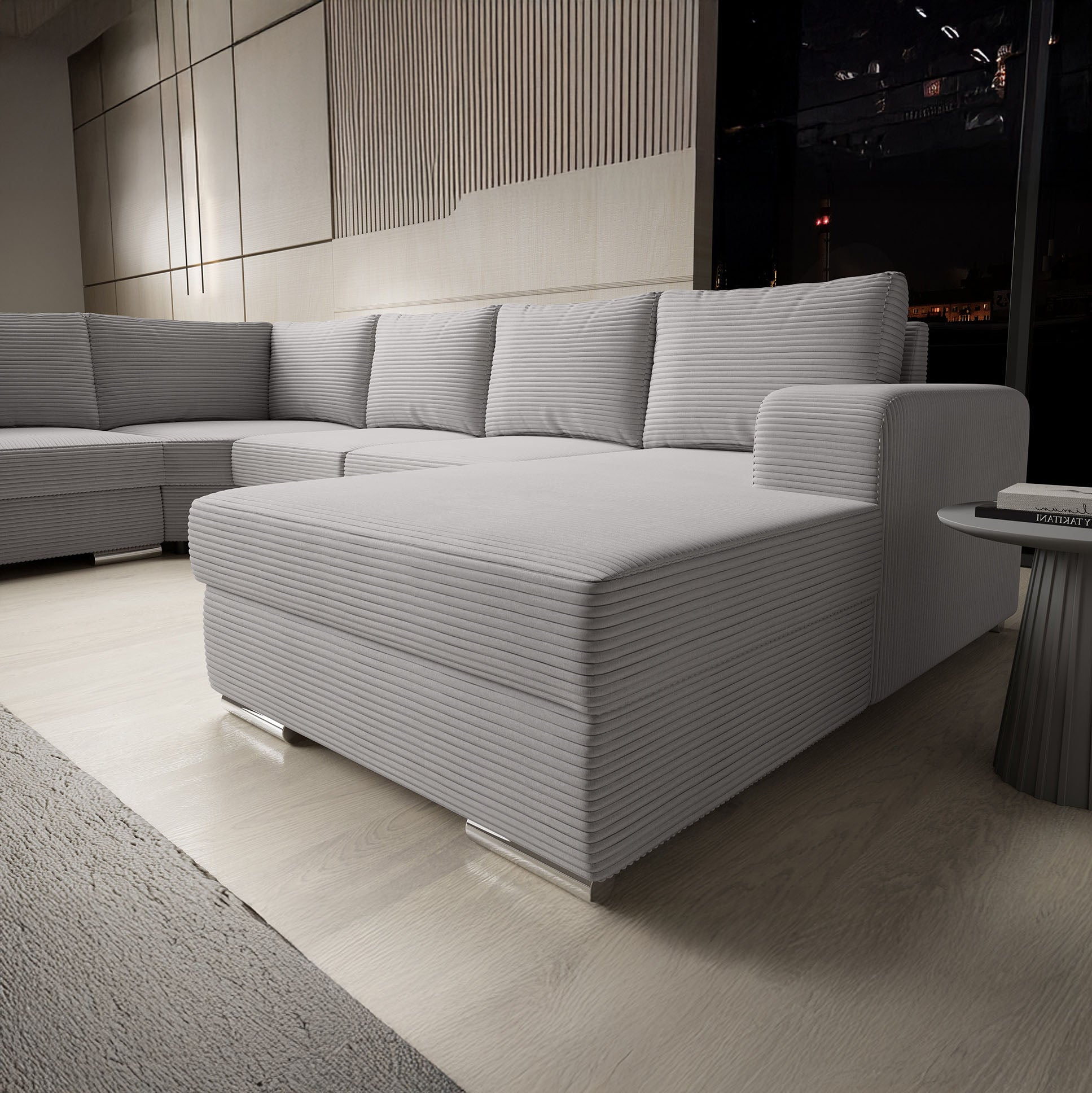 Adel - Hoekbank 5-zits met chaise longue - Ribstof grijs - Rechts