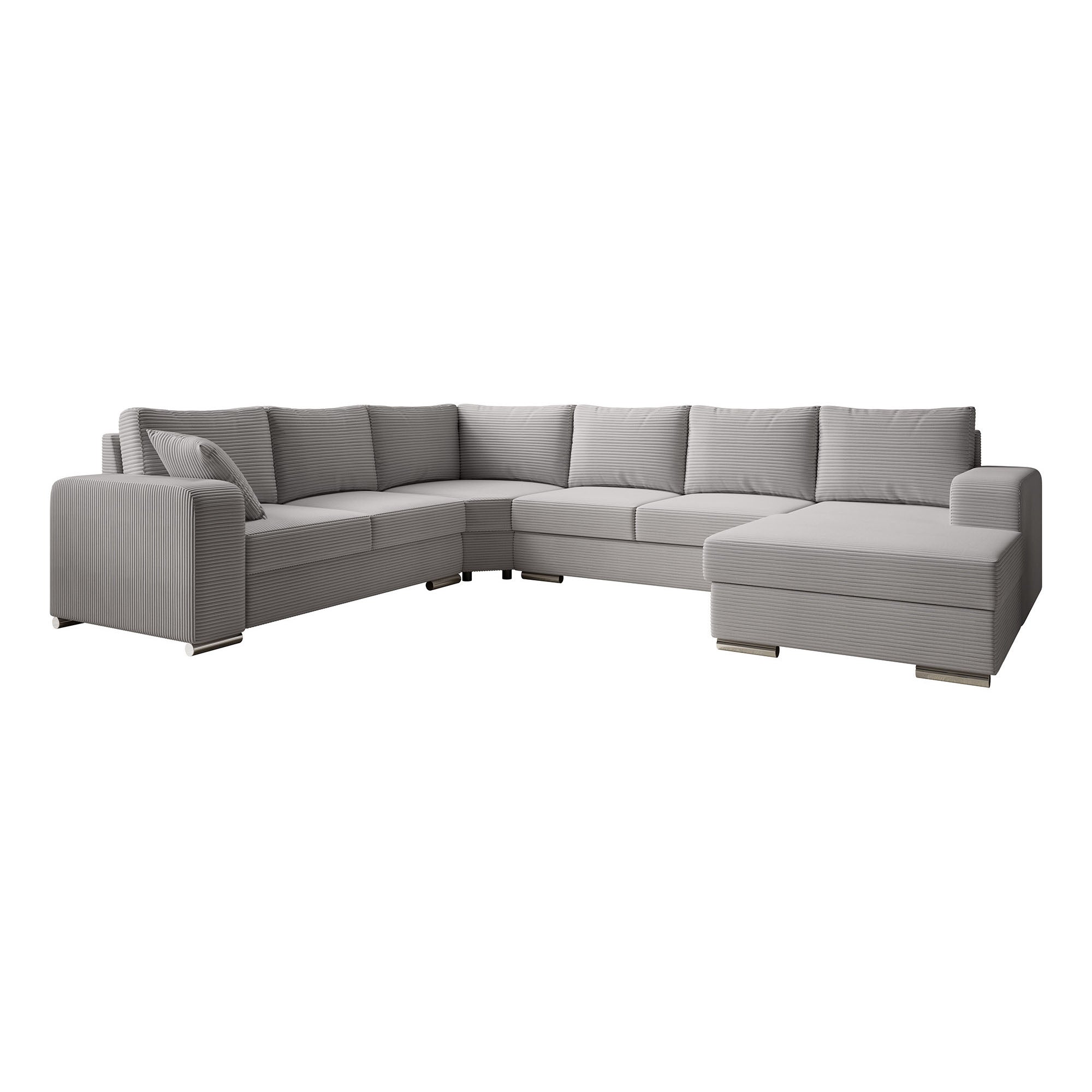 Adel - Hoekbank 5-zits met chaise longue - Ribstof grijs - Rechts