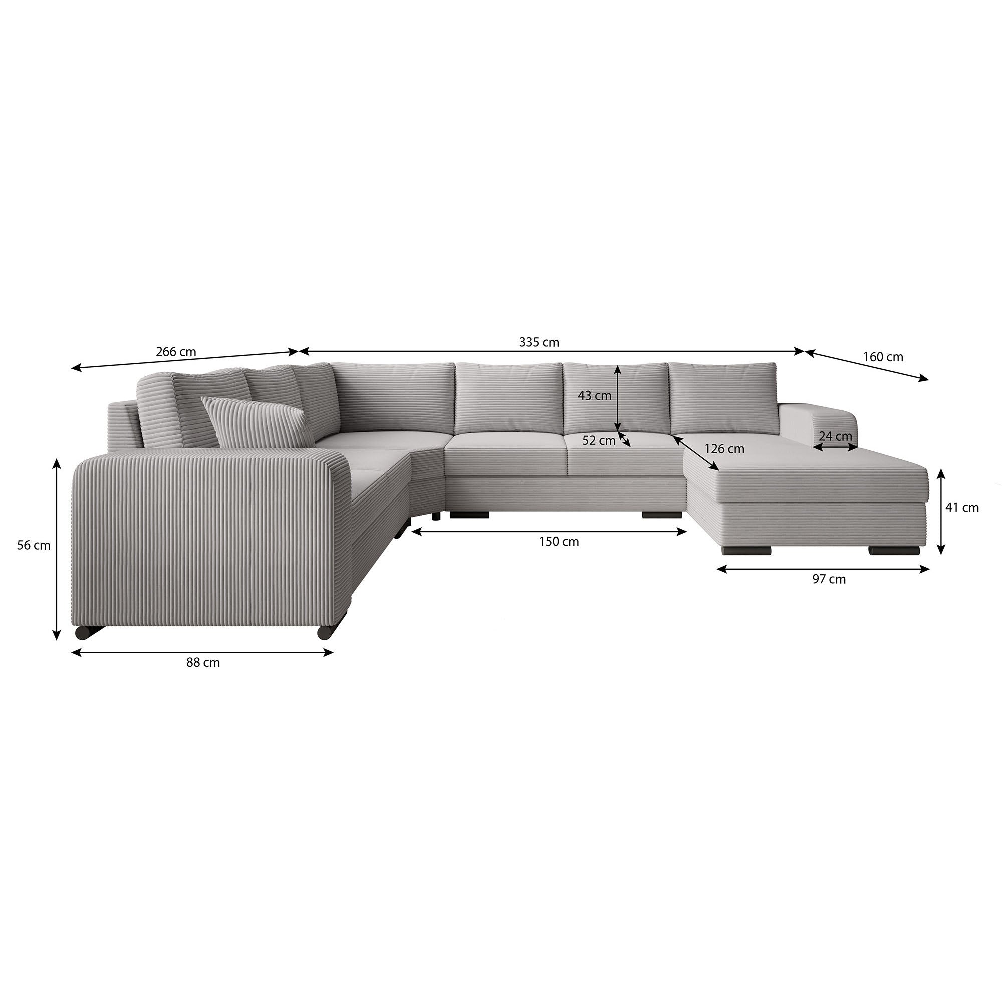 Adel - Hoekbank 5-zits met chaise longue - Ribstof beige - Rechts