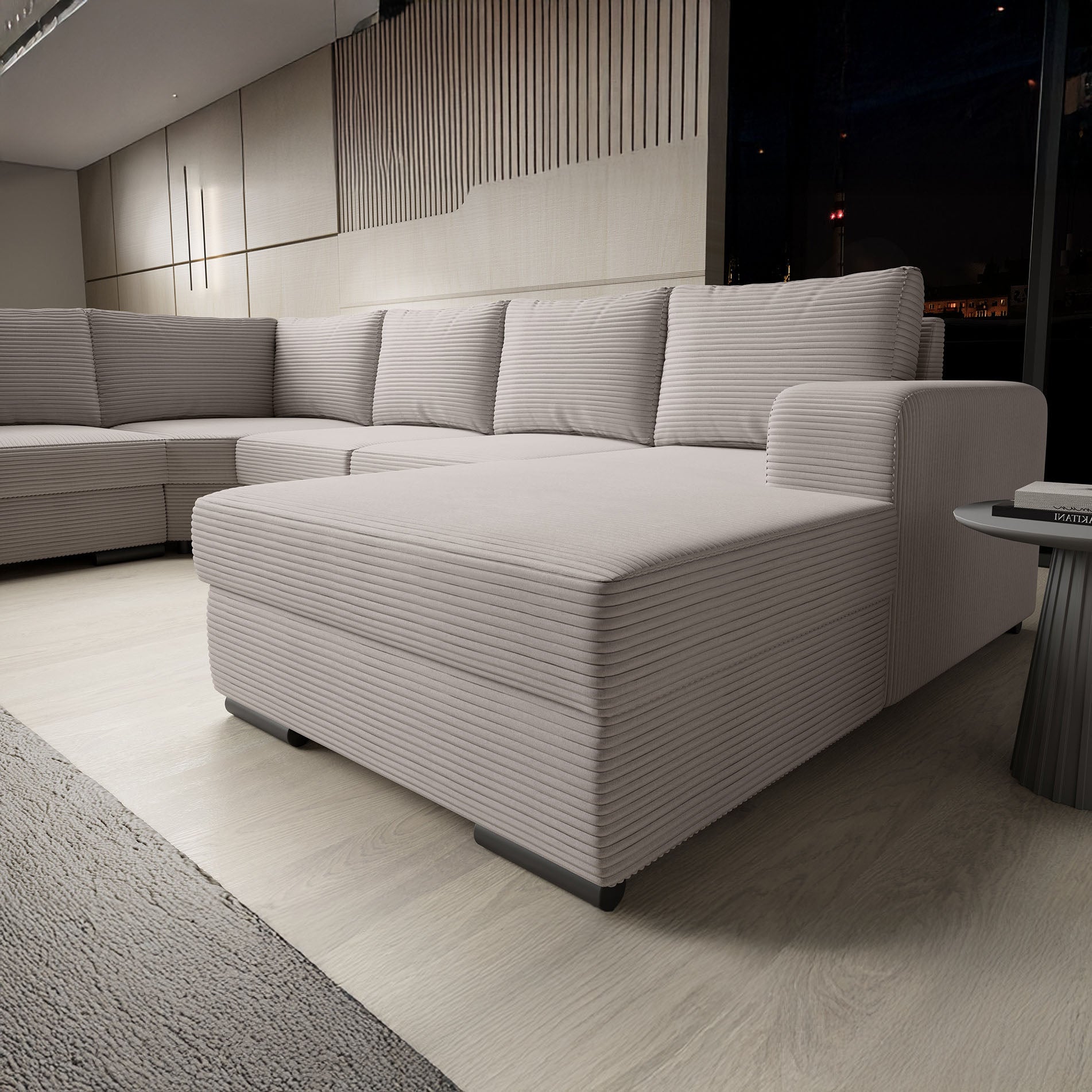 Adel - Hoekbank 5-zits met chaise longue - Ribstof beige - Rechts