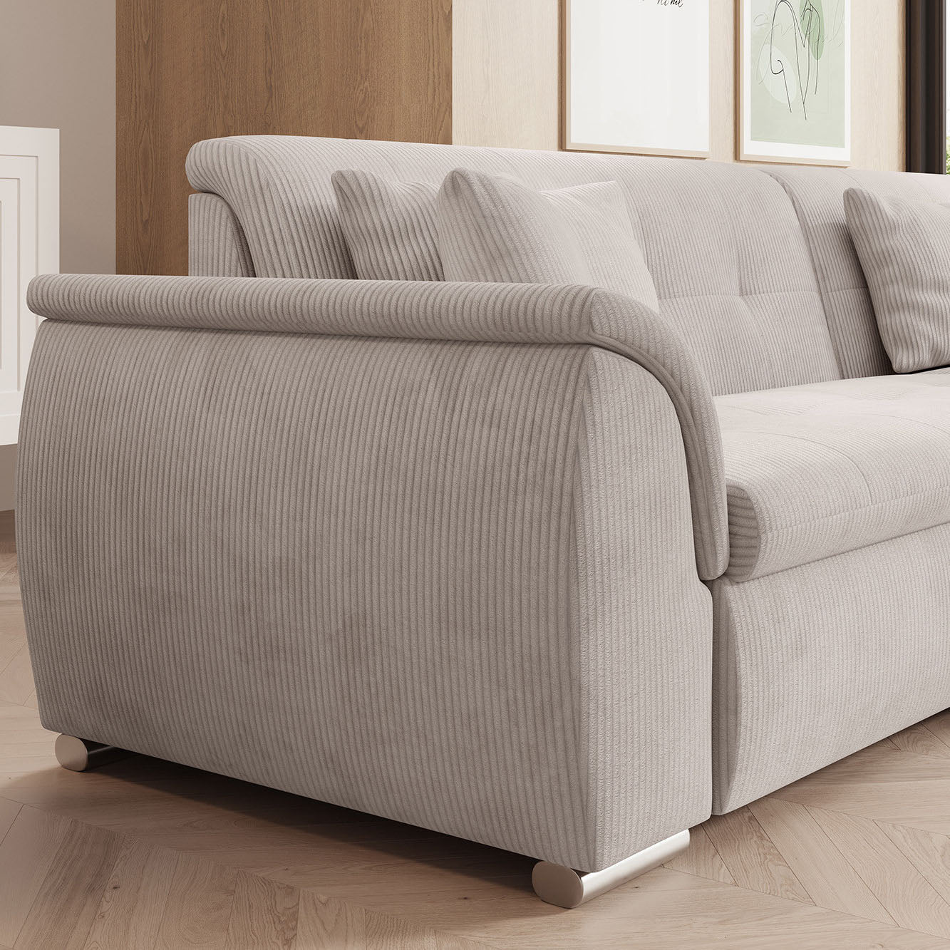 Alberta - Hoekbank 3-zits met chaise longue - Ribstof beige - Rechts
