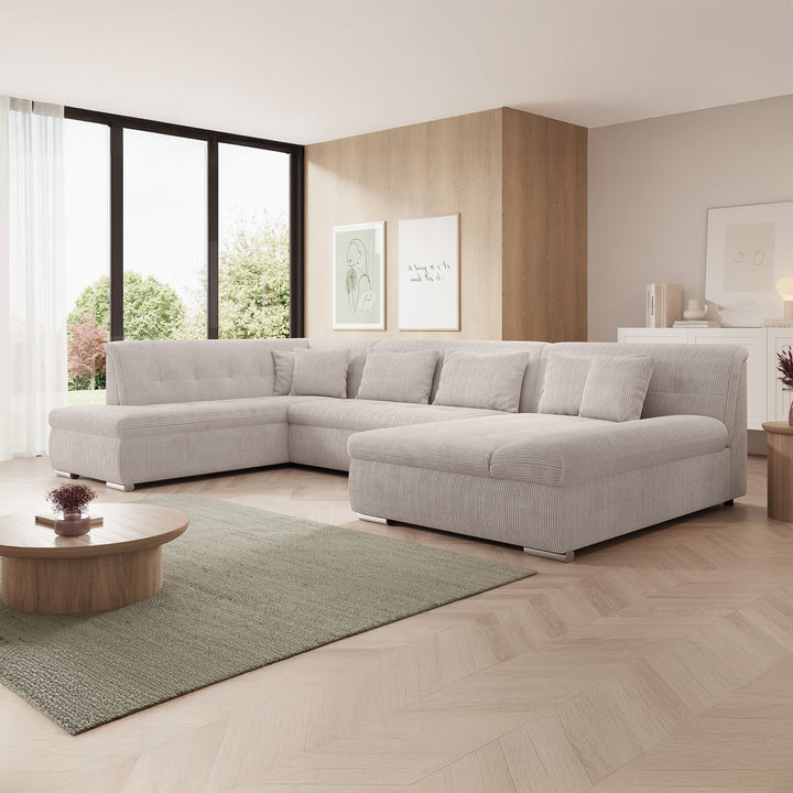 Alberta XL - Hoekbank 5-zits met chaise longue - Ribstof beige - Rechts
