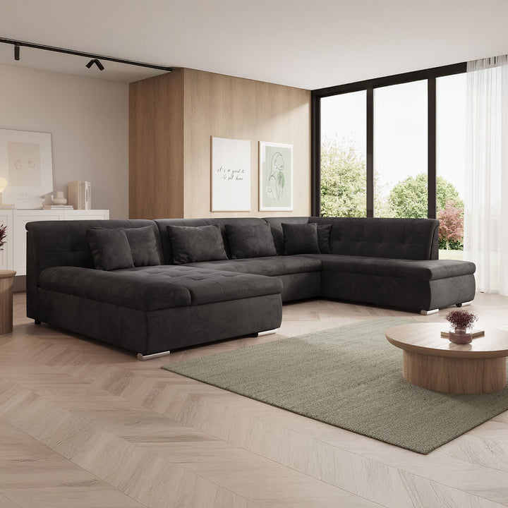 Alberta XL - Hoekbank 5-zits met chaise longue - Velvet zwart - Links