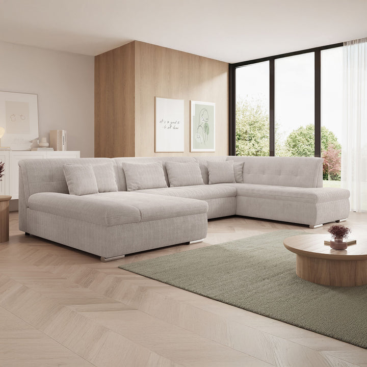 Alberta XL - Hoekbank 5-zits met chaise longue - Ribstof beige - Links