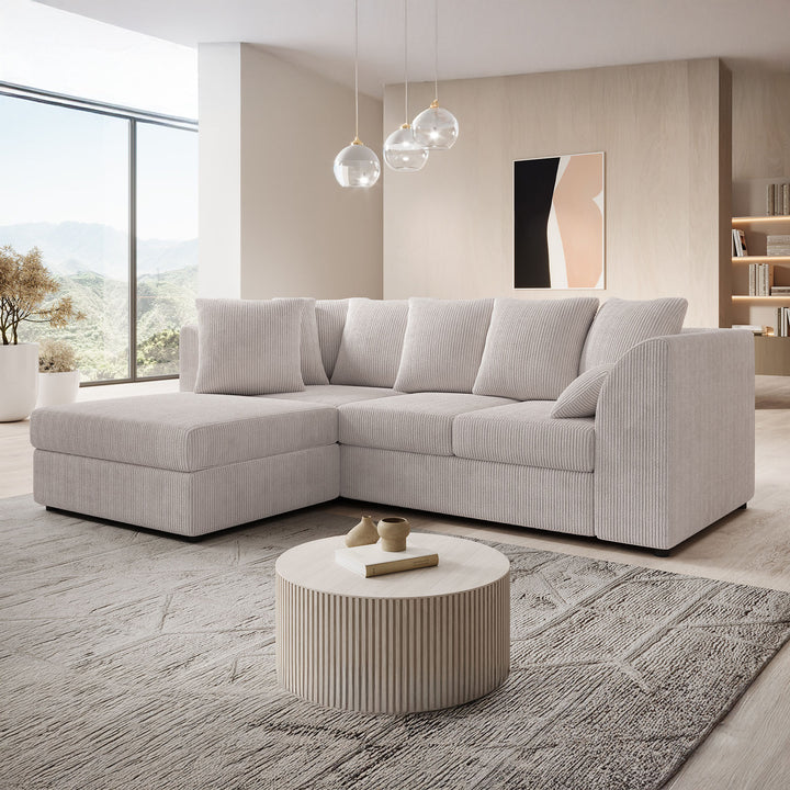 Alfort - Hoekbank 3-zits met chaise longue - Ribstof beige - Links