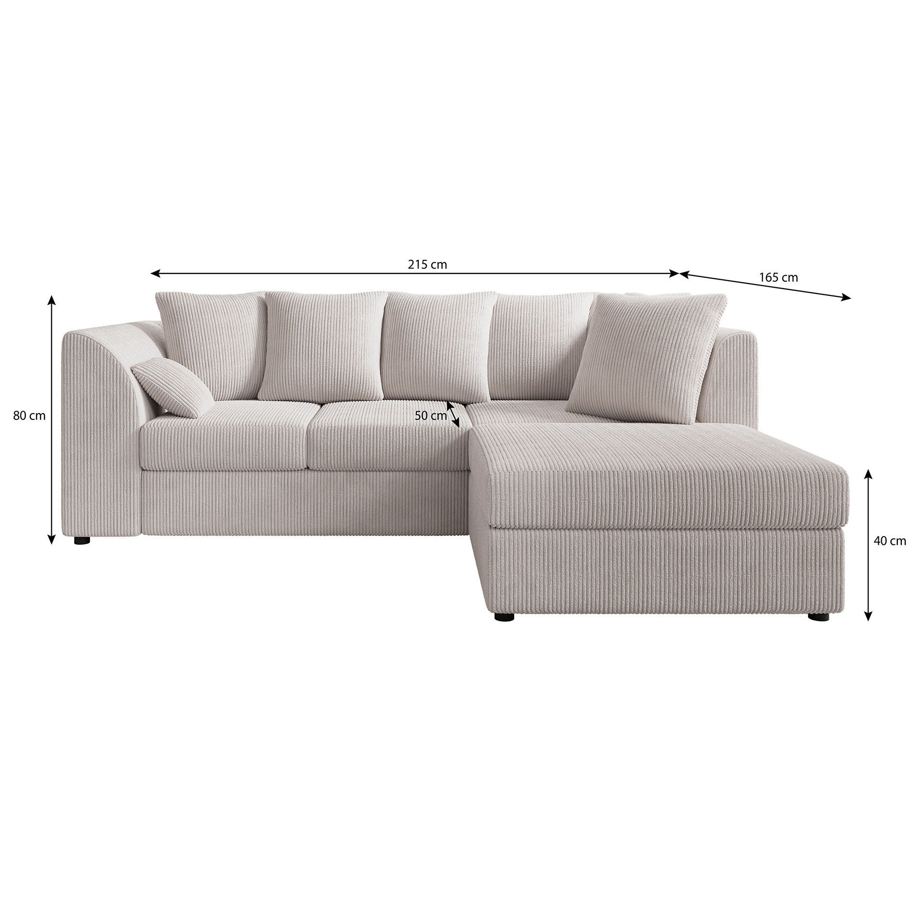 Alfort - Hoekbank 3-zits met chaise longue - Ribstof beige - Rechts