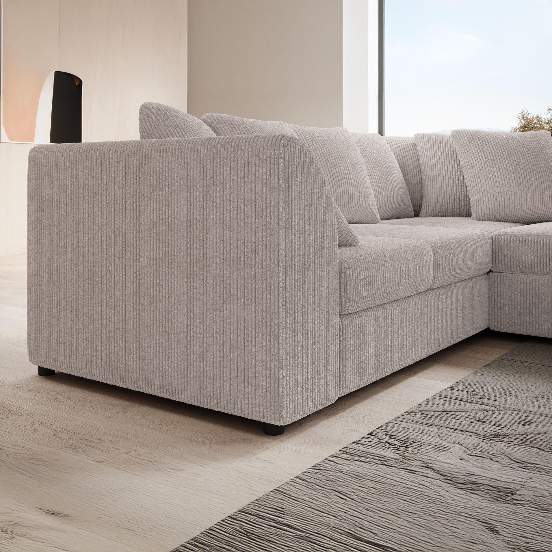 Alfort - Hoekbank 3-zits met chaise longue - Ribstof beige - Rechts