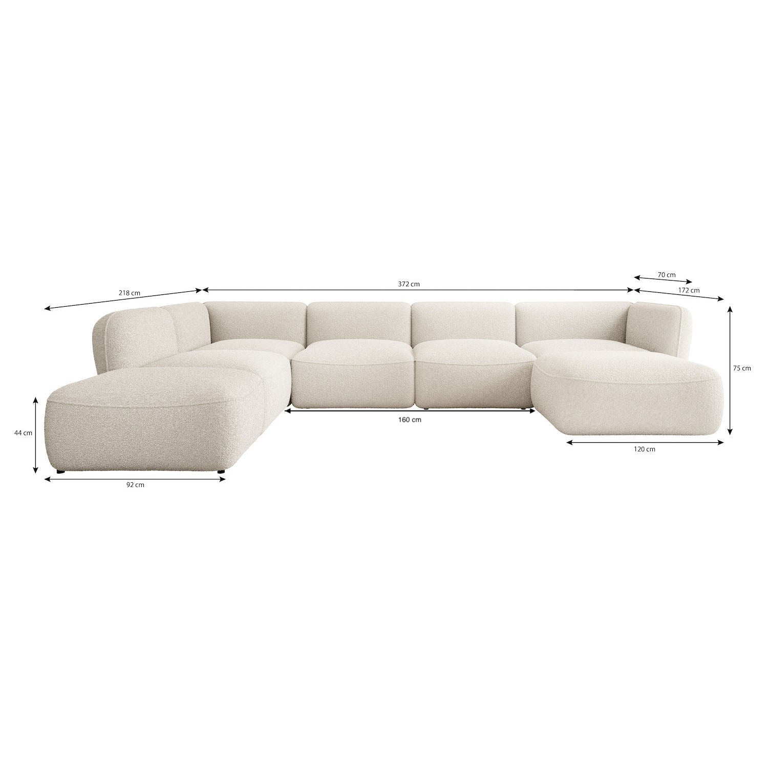 Caesar - Hoekbank 5-zits met chaise longue - Teddystof taupe - Links