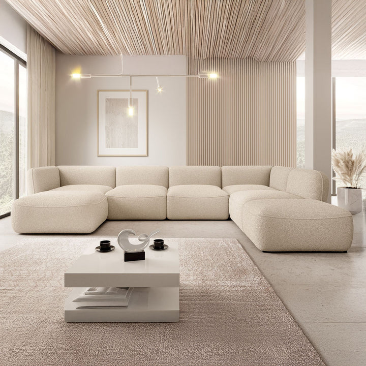 Caesar - Hoekbank 5-zits met chaise longue - Teddystof beige - Rechts