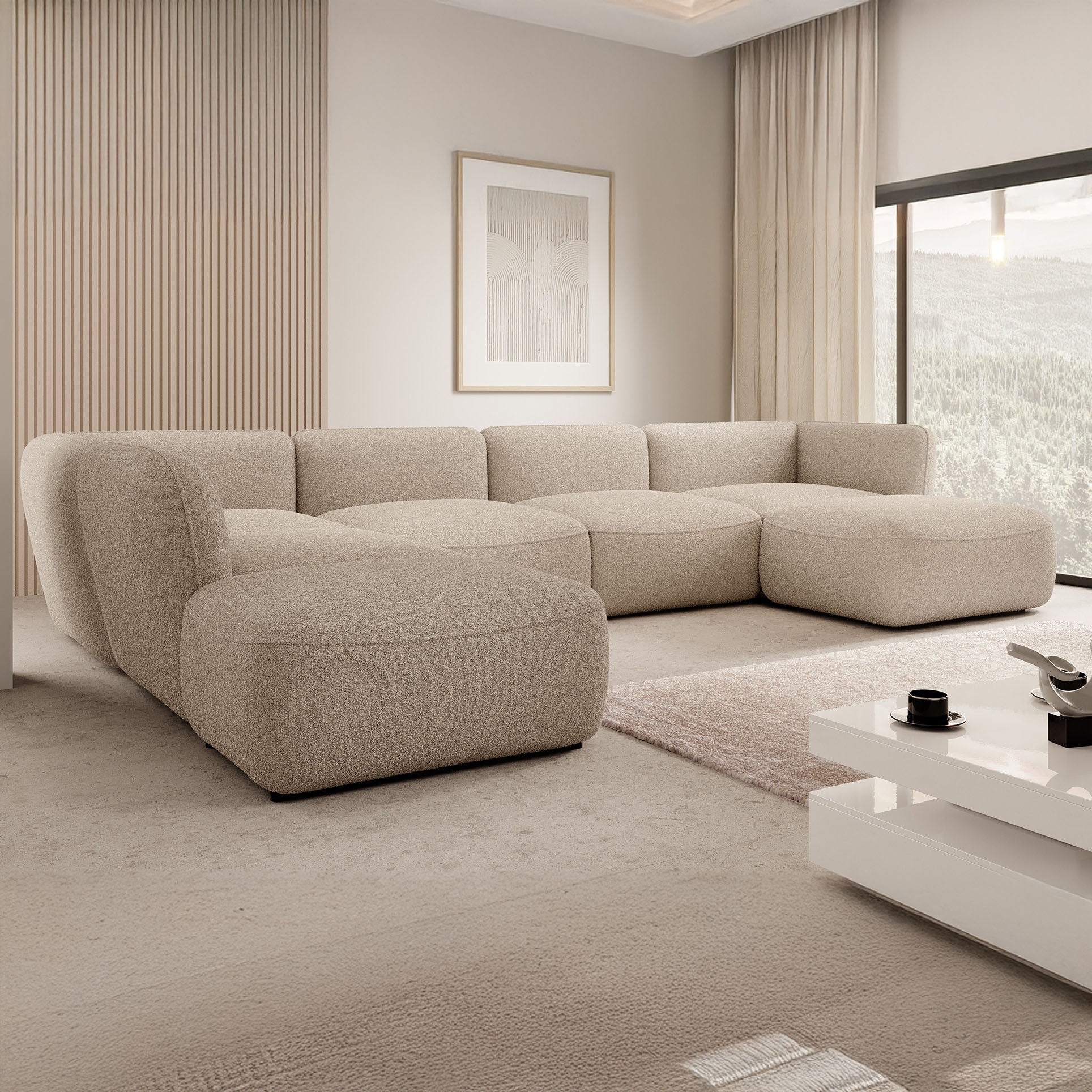Caesar - Hoekbank 5-zits met chaise longue - Teddystof taupe - Links