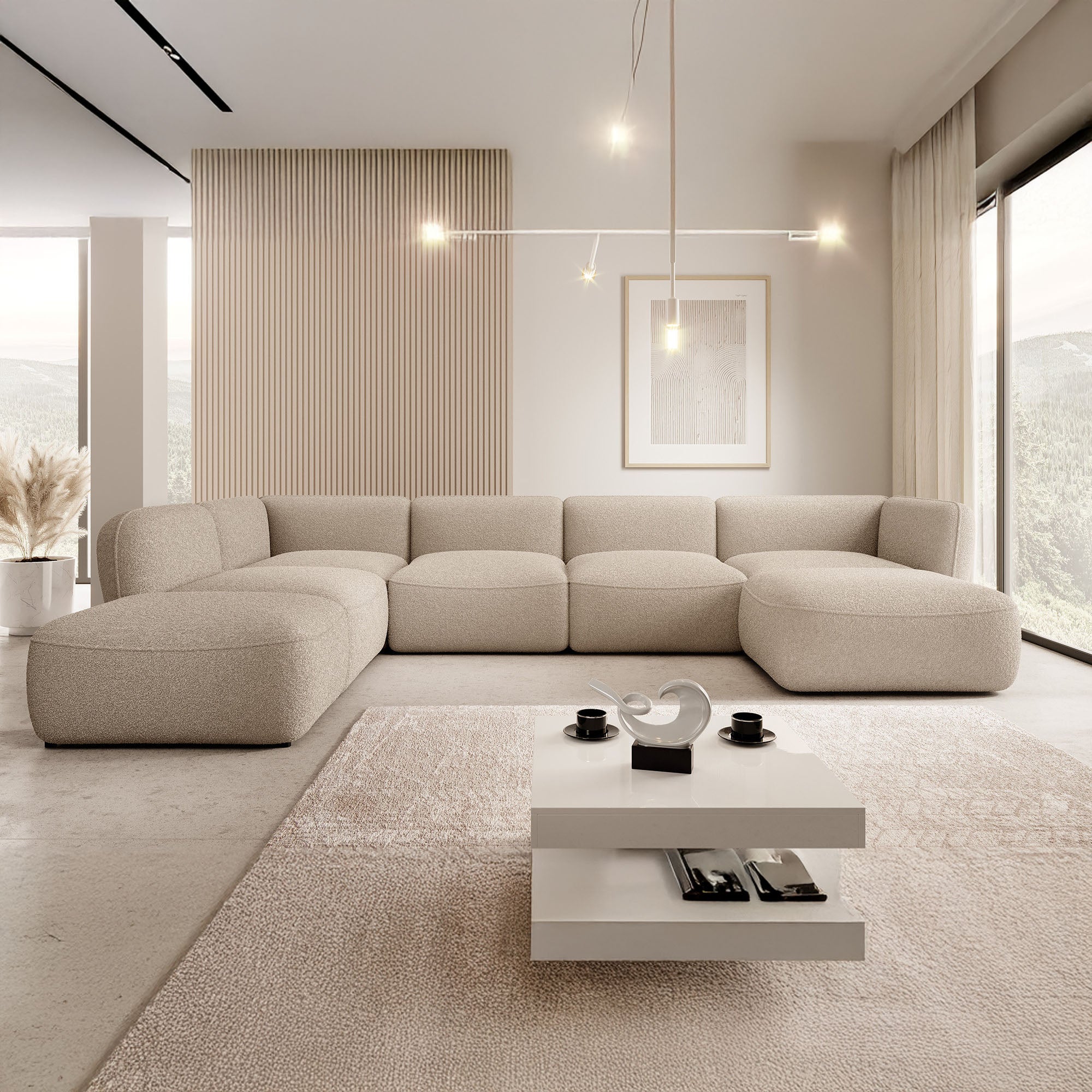 Caesar - Hoekbank 5-zits met chaise longue - Teddystof taupe - Links