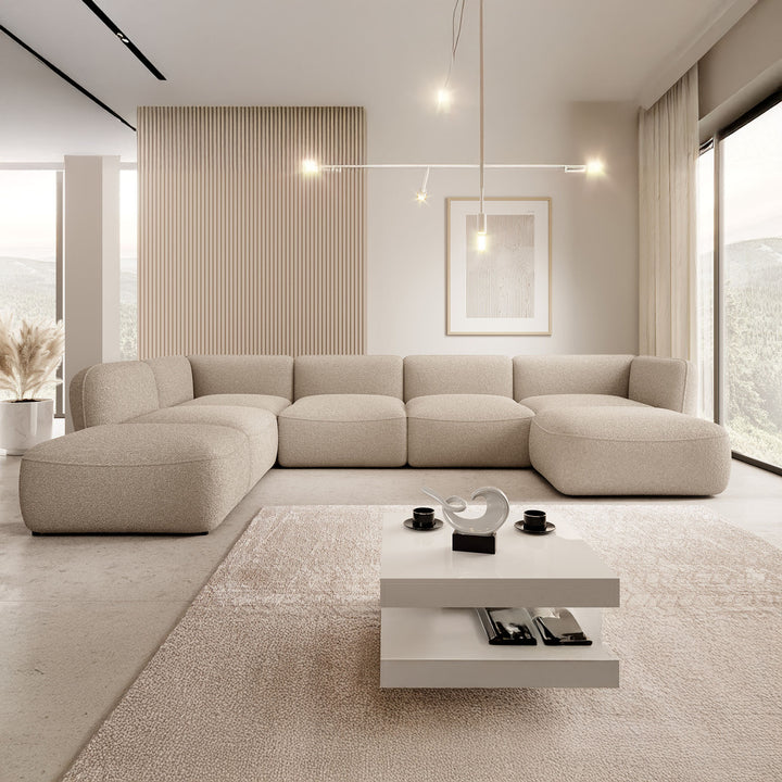 Caesar - Hoekbank 5-zits met chaise longue - Teddystof taupe - Links