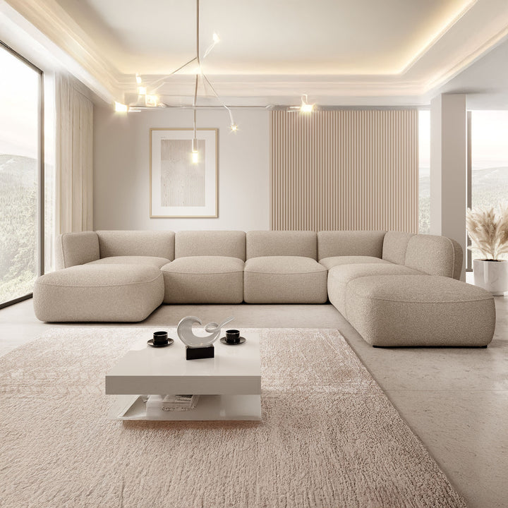 Caesar - Hoekbank 5-zits met chaise longue - Teddystof taupe - Rechts