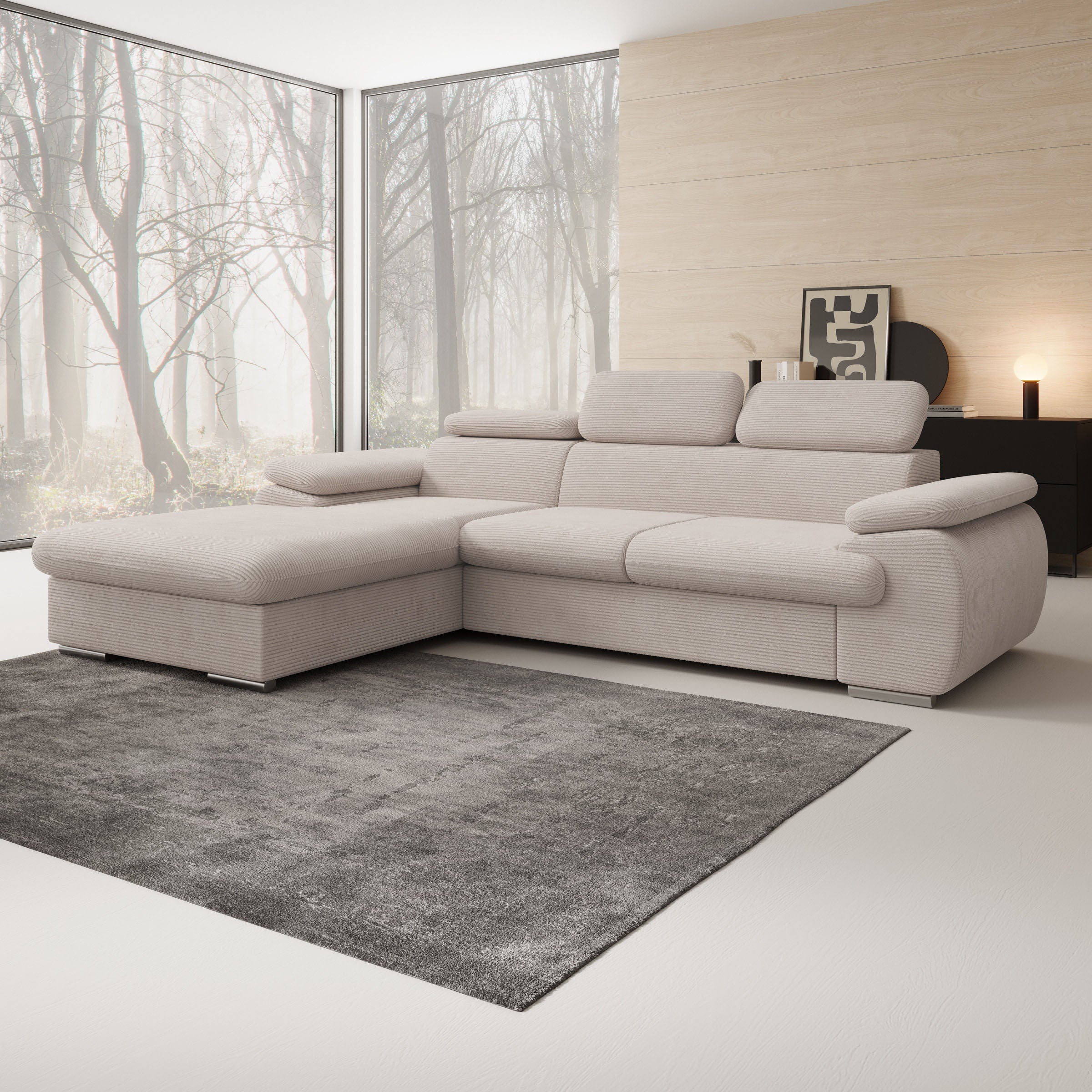 Cordoba - Hoekbank 3-zits met chaise longue - Ribstof beige - Links