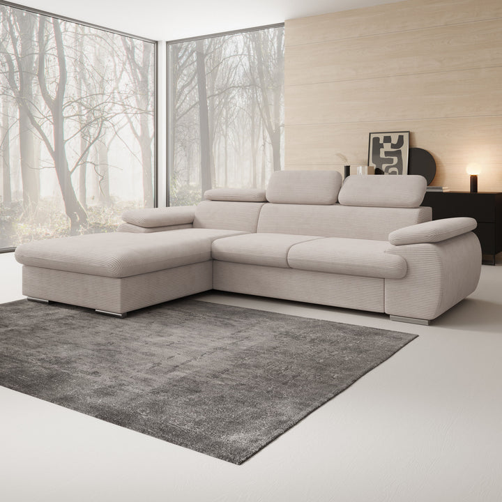 Cordoba - Hoekbank 3-zits met chaise longue - Ribstof beige - Links