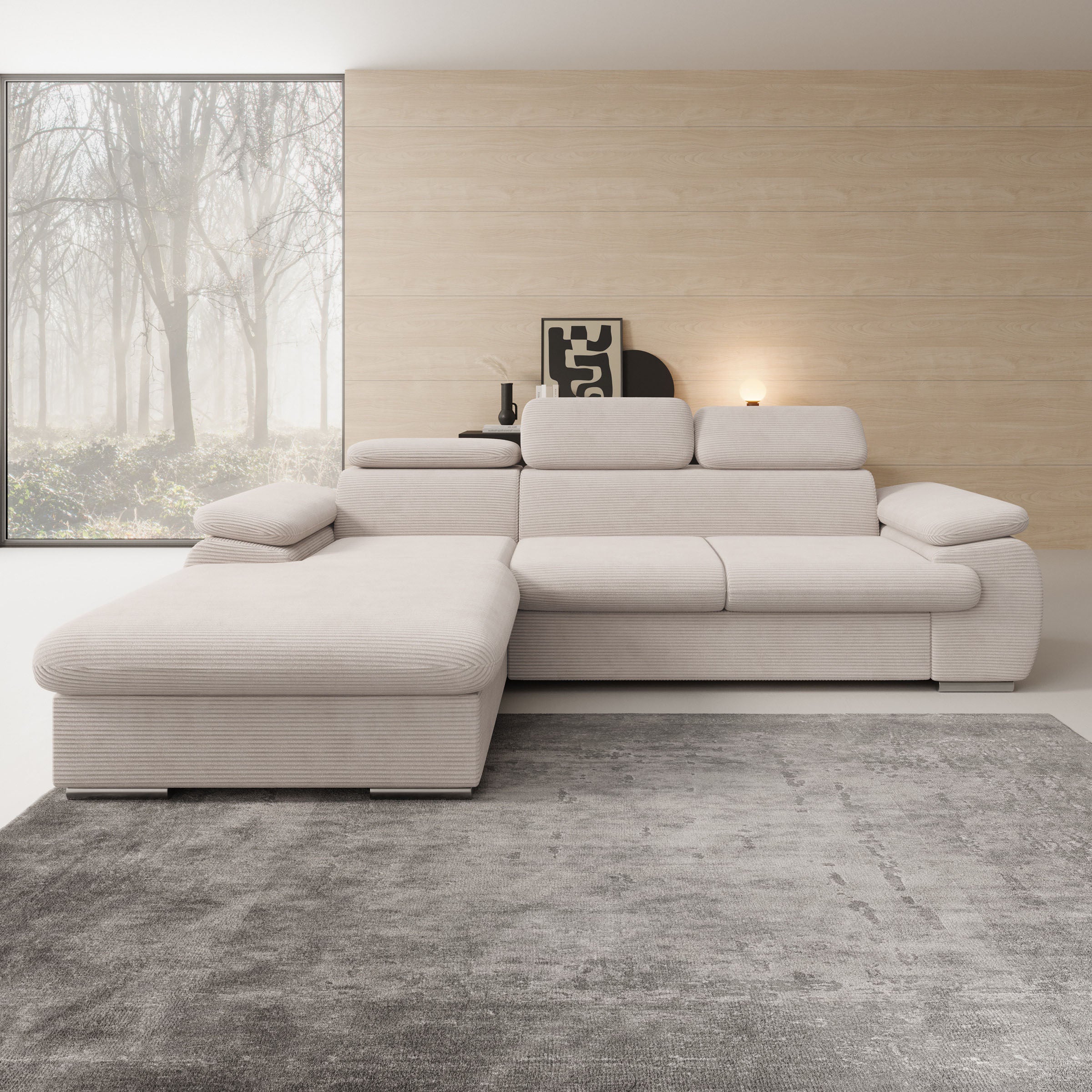 Cordoba - Hoekbank 3-zits met chaise longue - Ribstof beige - Links